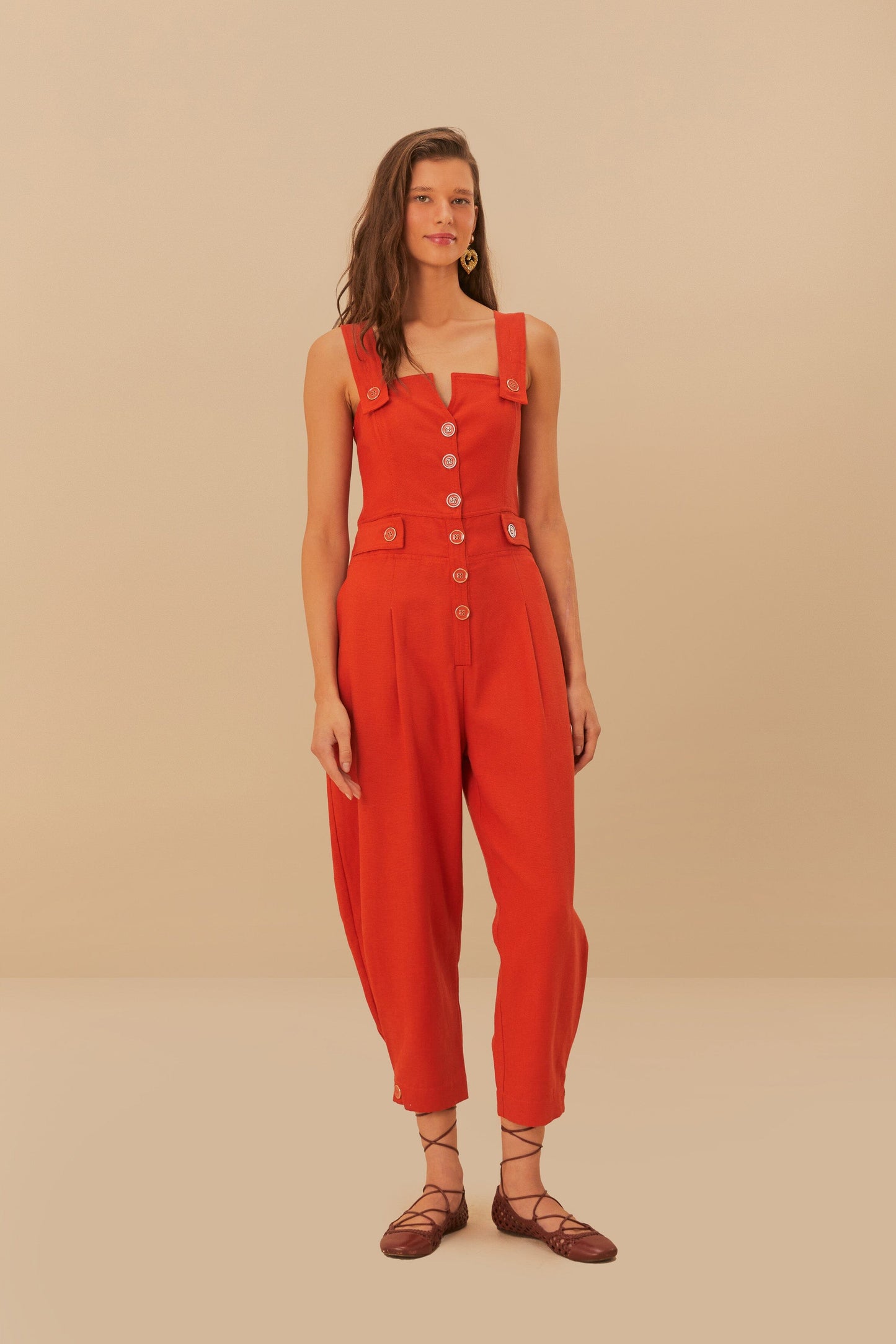 Orange Asymmetric Sleeveless Dungaree