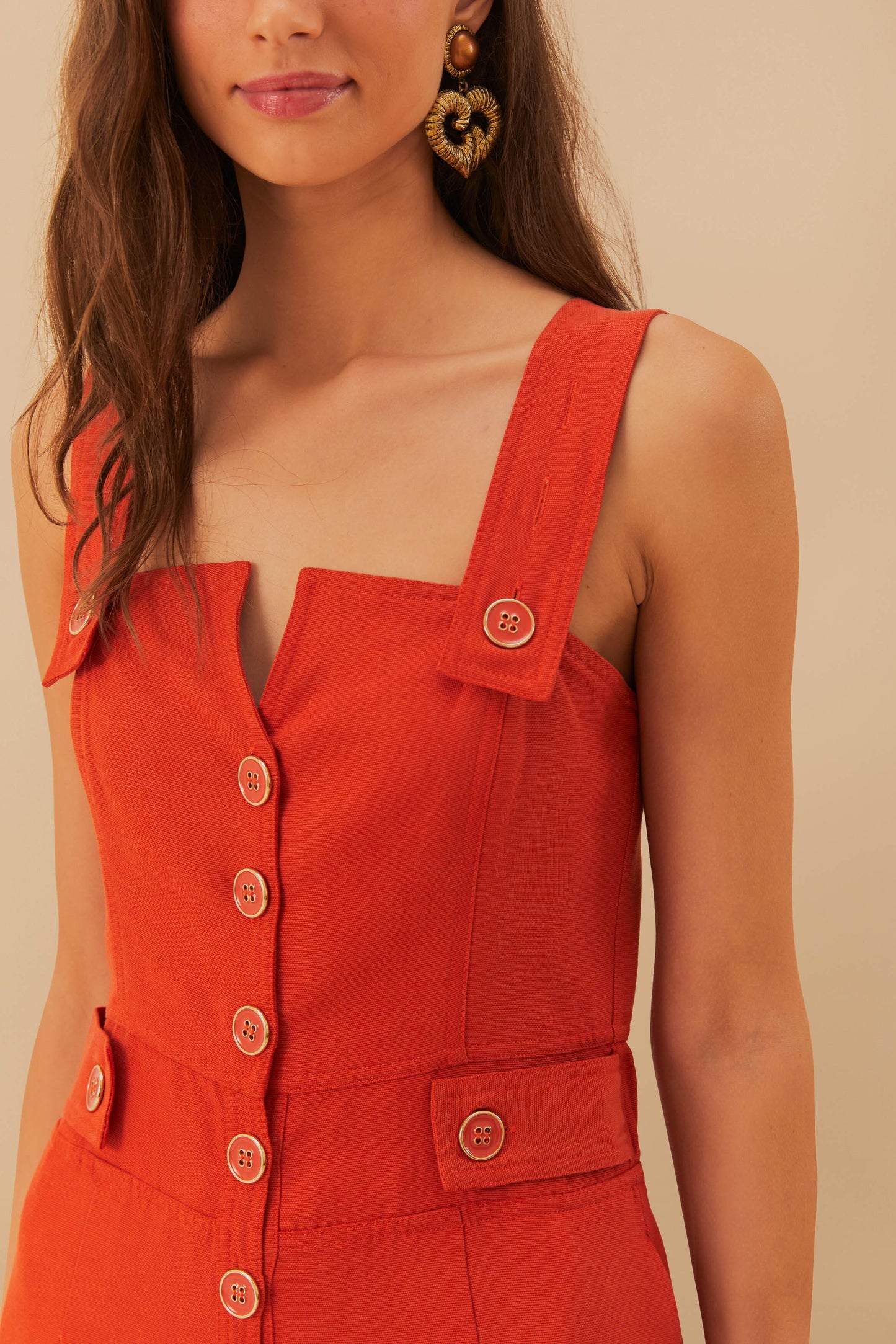 Orange Asymmetric Sleeveless Dungaree
