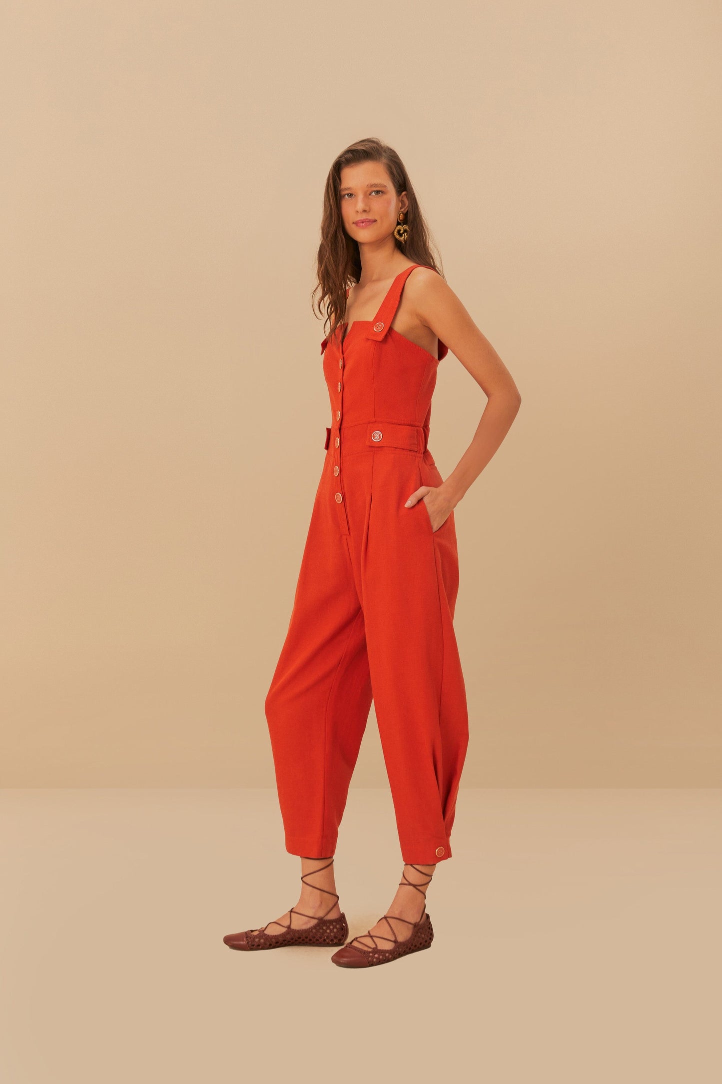 Orange Asymmetric Sleeveless Dungaree