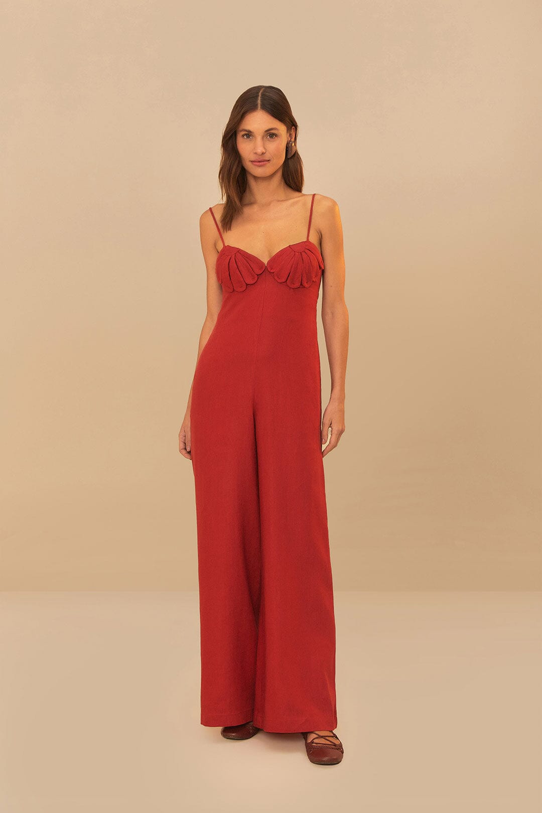 Red Petals Bodice Euroflax™ Premium Linen Jumpsuit