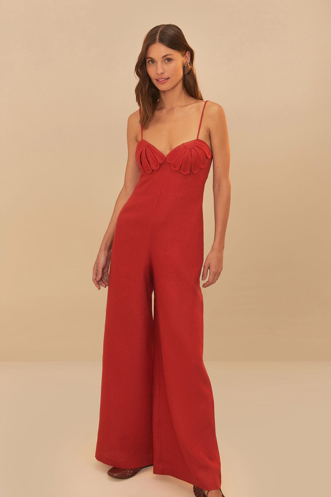 Red Petals Bodice Euroflax™ Premium Linen Jumpsuit