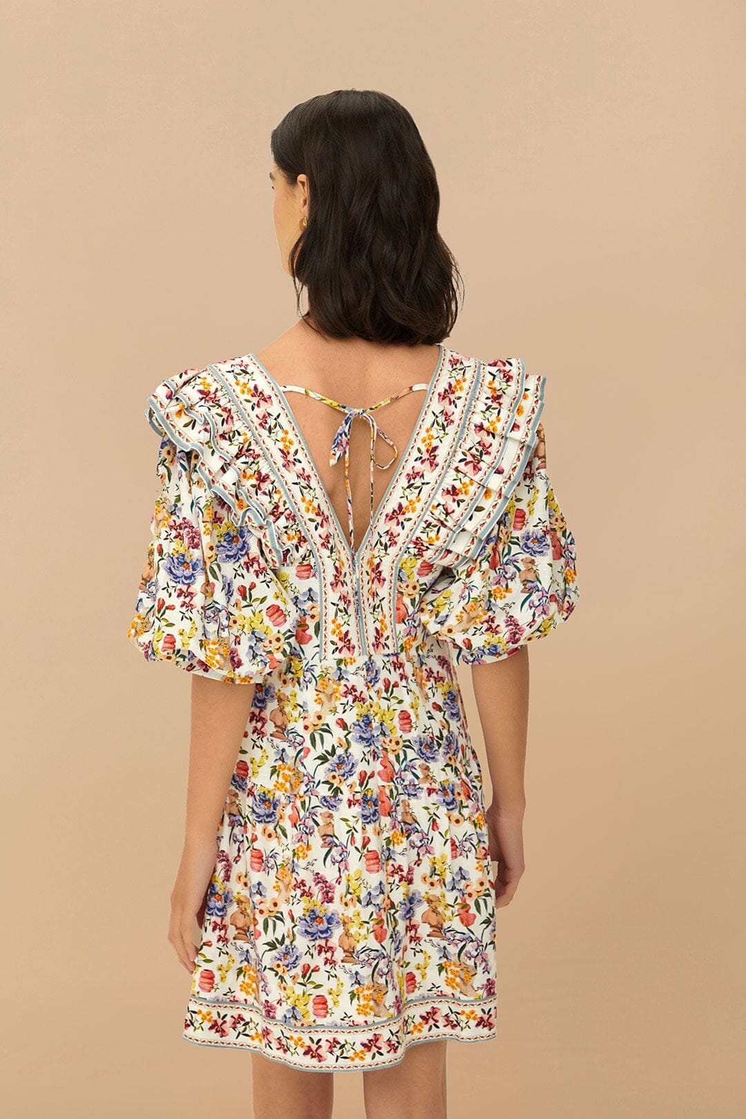 Off-White Greek Garden LENZING™ ECOVERO™ Euroflax™ Mini Dress