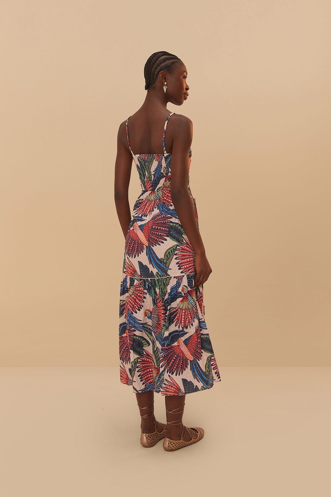 Pink Macaw Flight Midi Dress