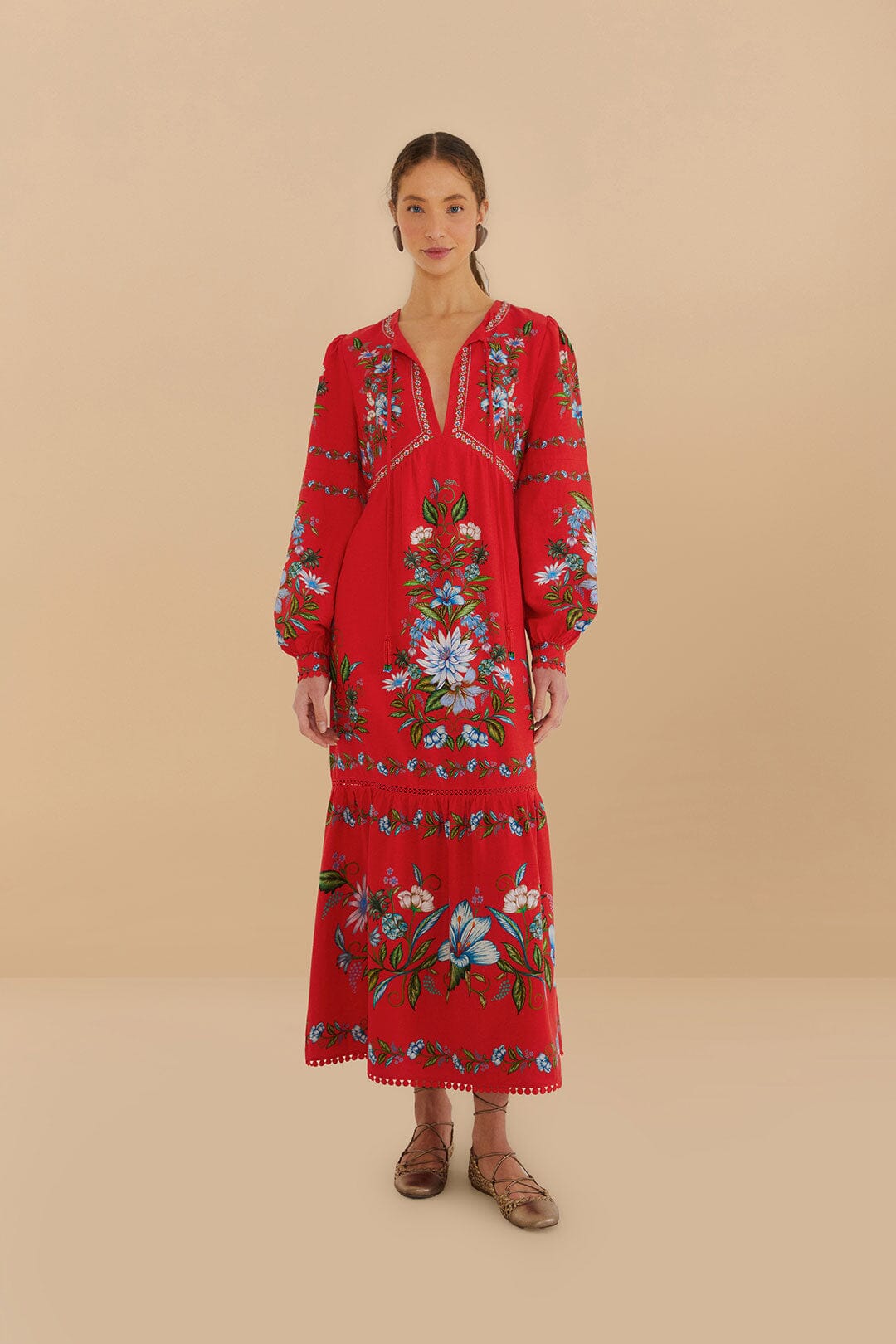 Red Sweet Bloom Bouquet LENZING™ ECOVERO™ Euroflax™ Midi Dress