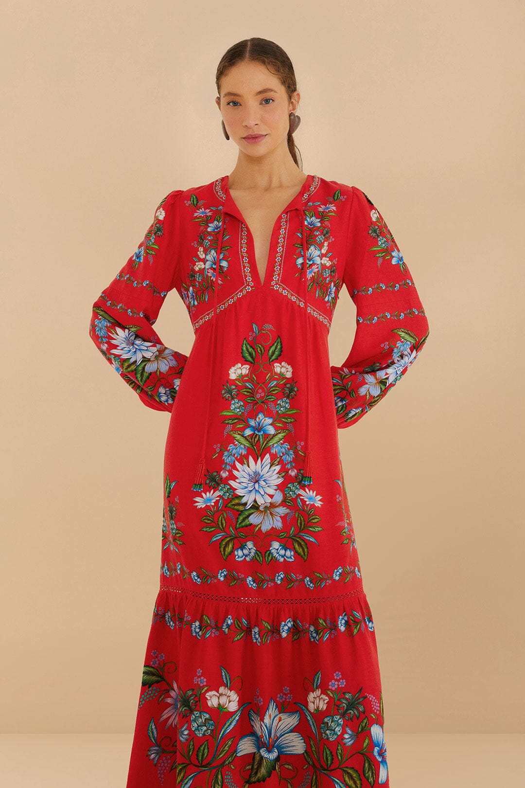 Red Sweet Bloom Bouquet LENZING™ ECOVERO™ Euroflax™ Midi Dress