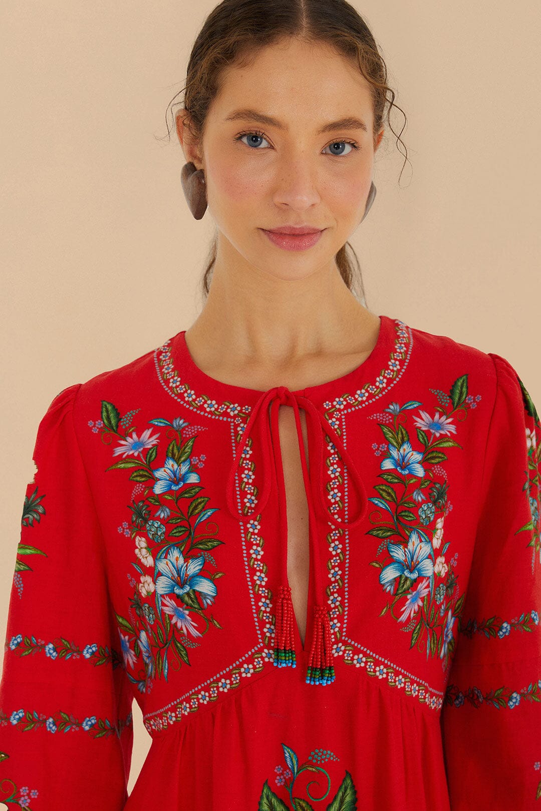 Red Sweet Bloom Bouquet LENZING™ ECOVERO™ Euroflax™ Midi Dress