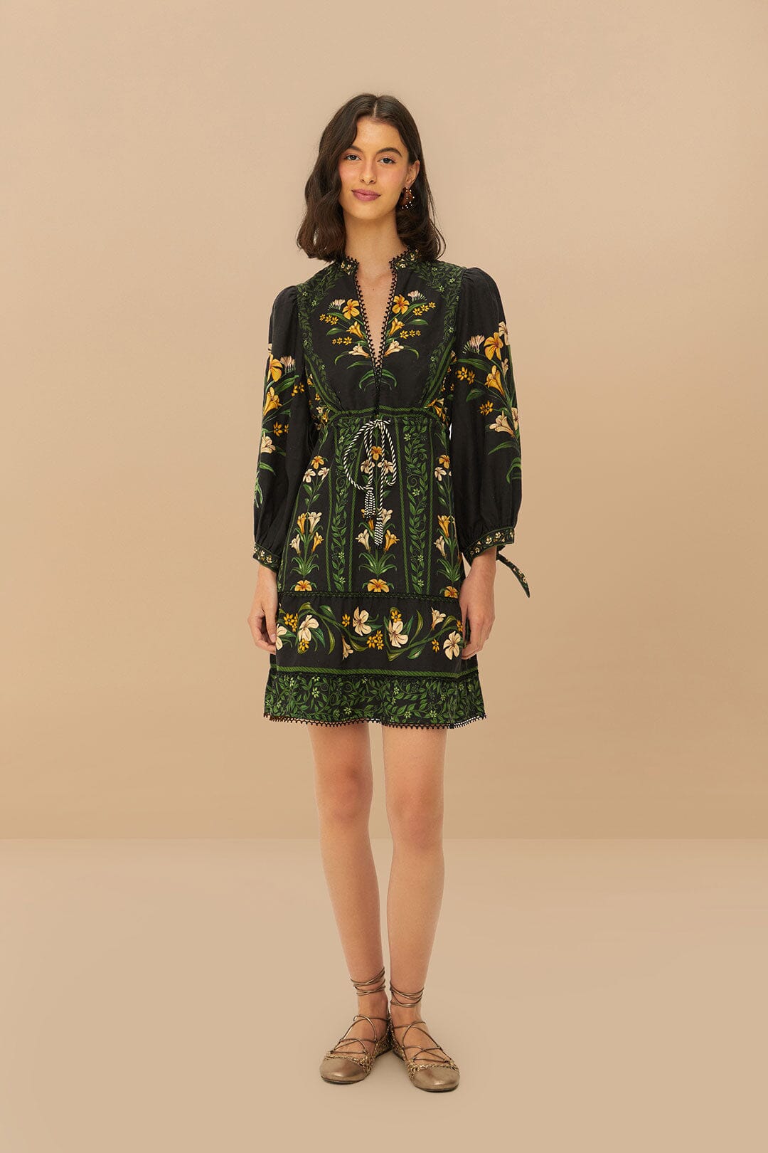 Black Flowers Arch LENZING™ ECOVERO™ Euroflax™ Mini Dress