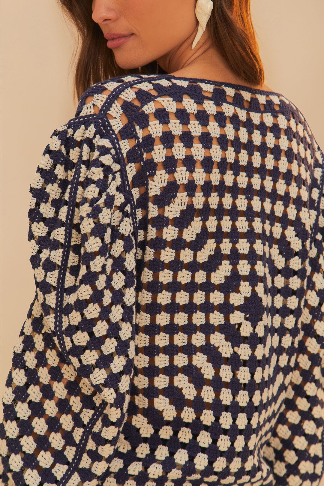 BLUE AND WHITE CROCHET CARDIGAN