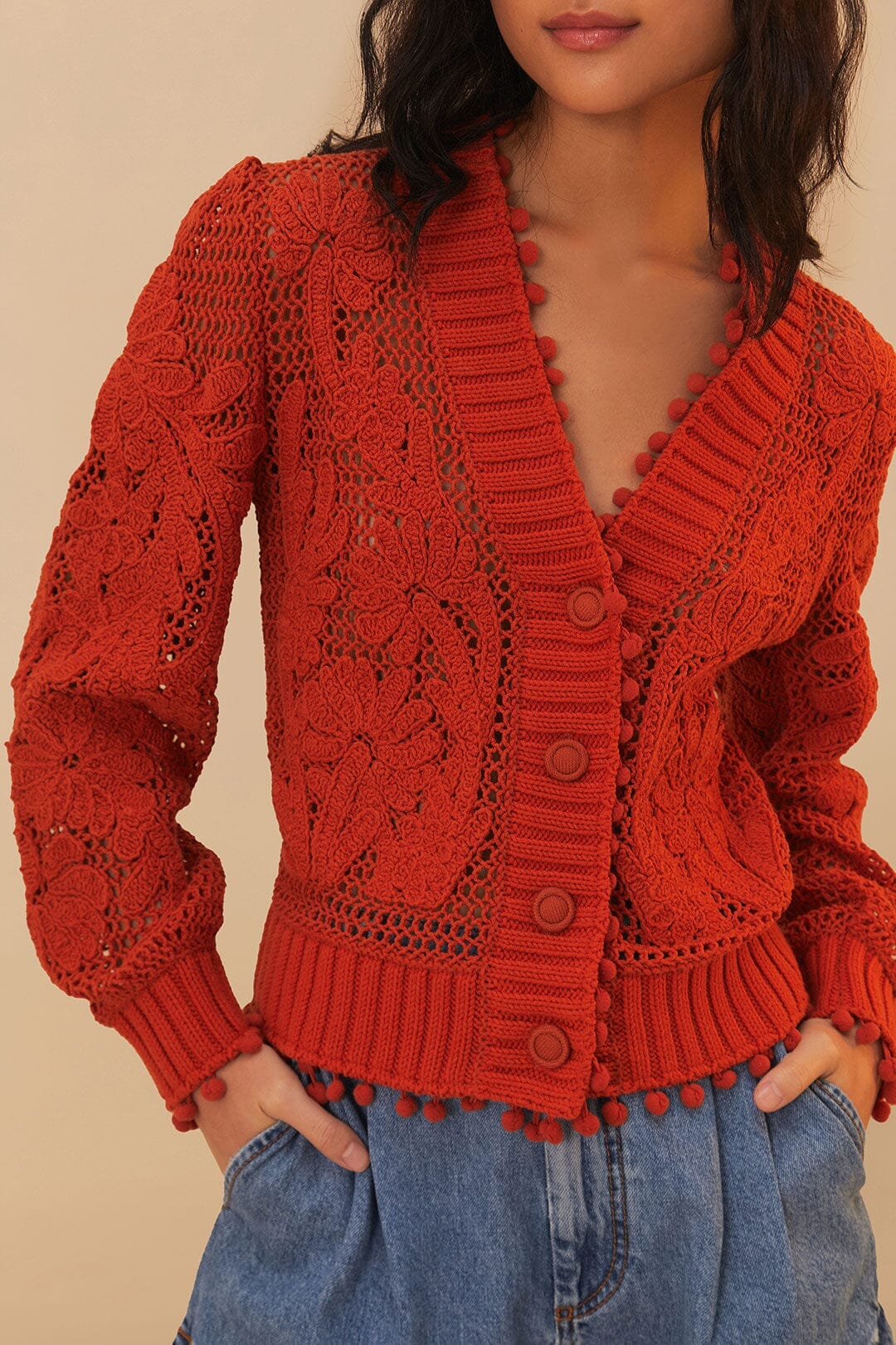 Orange Floral Knit Cardigan