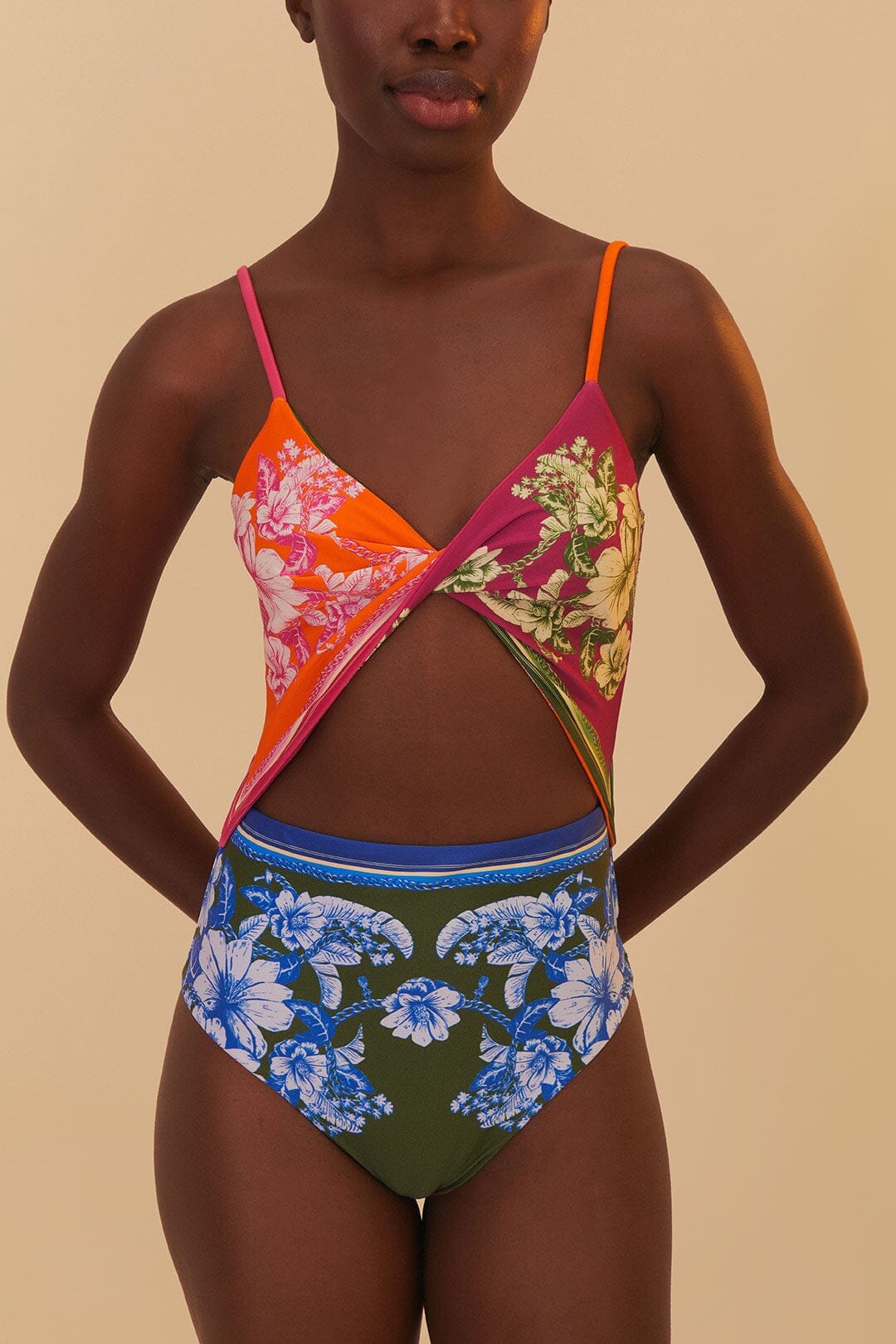 Mixed Scarves Floral Elegance One-Piece Swimsuit