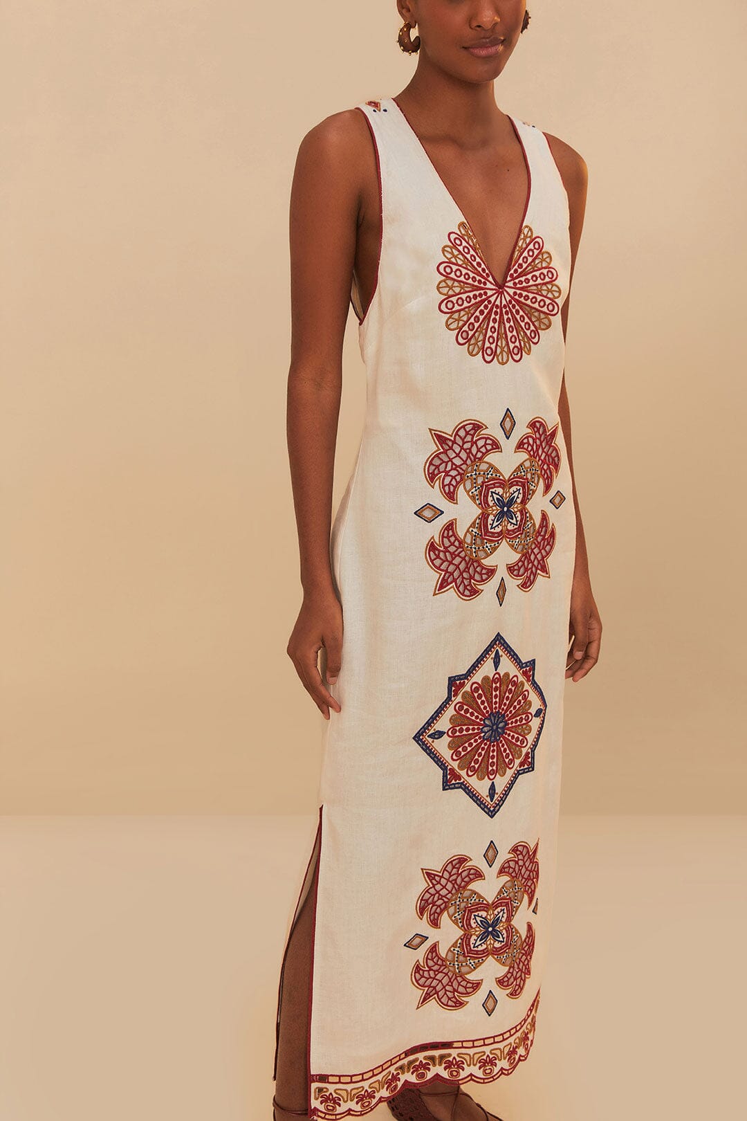 Off-White Marys Tiles Richelieu Euroflax™ Premium Linen Midi Dress