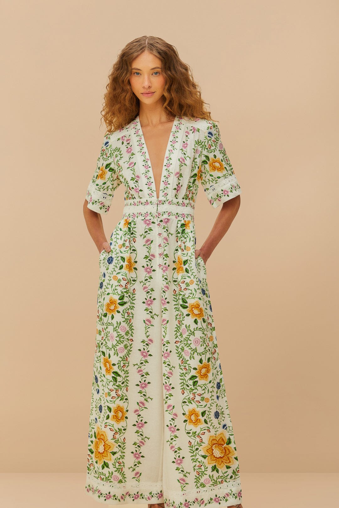 Off-White Folk Floral LENZING™ ECOVERO™ Euroflax™ Jumpsuit