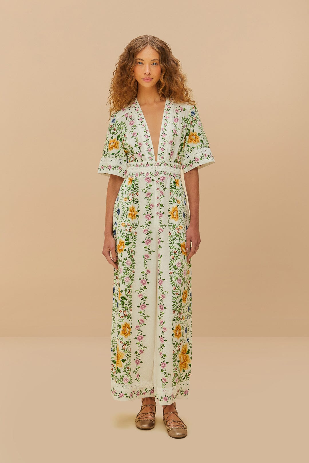 Off-White Folk Floral LENZING™ ECOVERO™ Euroflax™ Jumpsuit