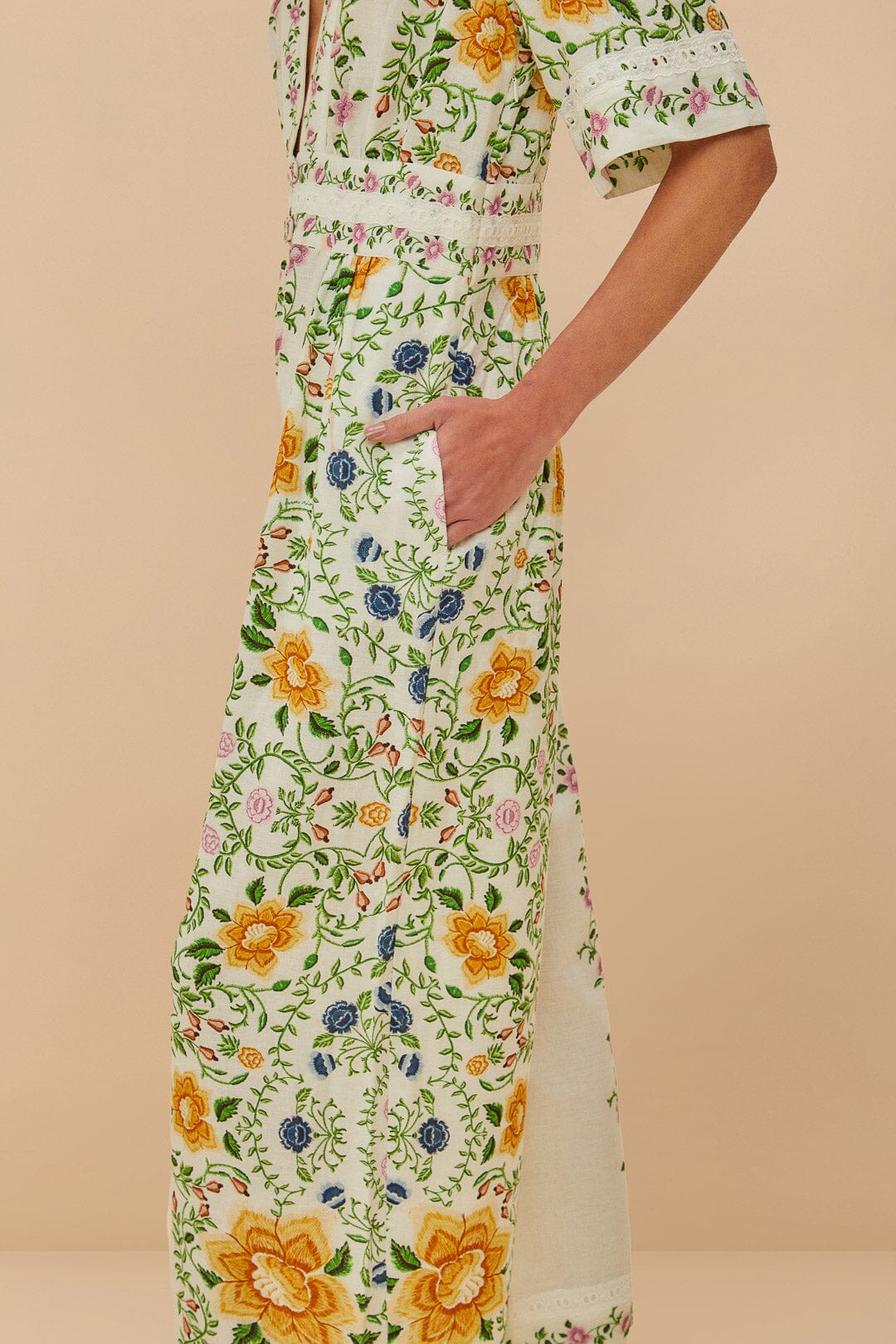 Off-White Folk Floral LENZING™ ECOVERO™ Euroflax™ Jumpsuit