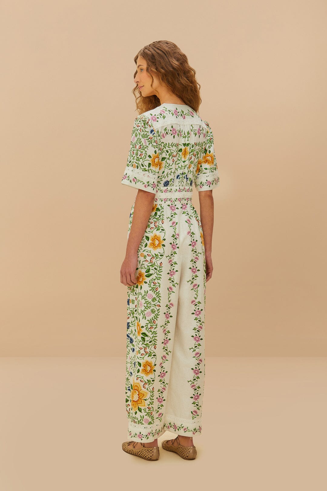 Off-White Folk Floral LENZING™ ECOVERO™ Euroflax™ Jumpsuit