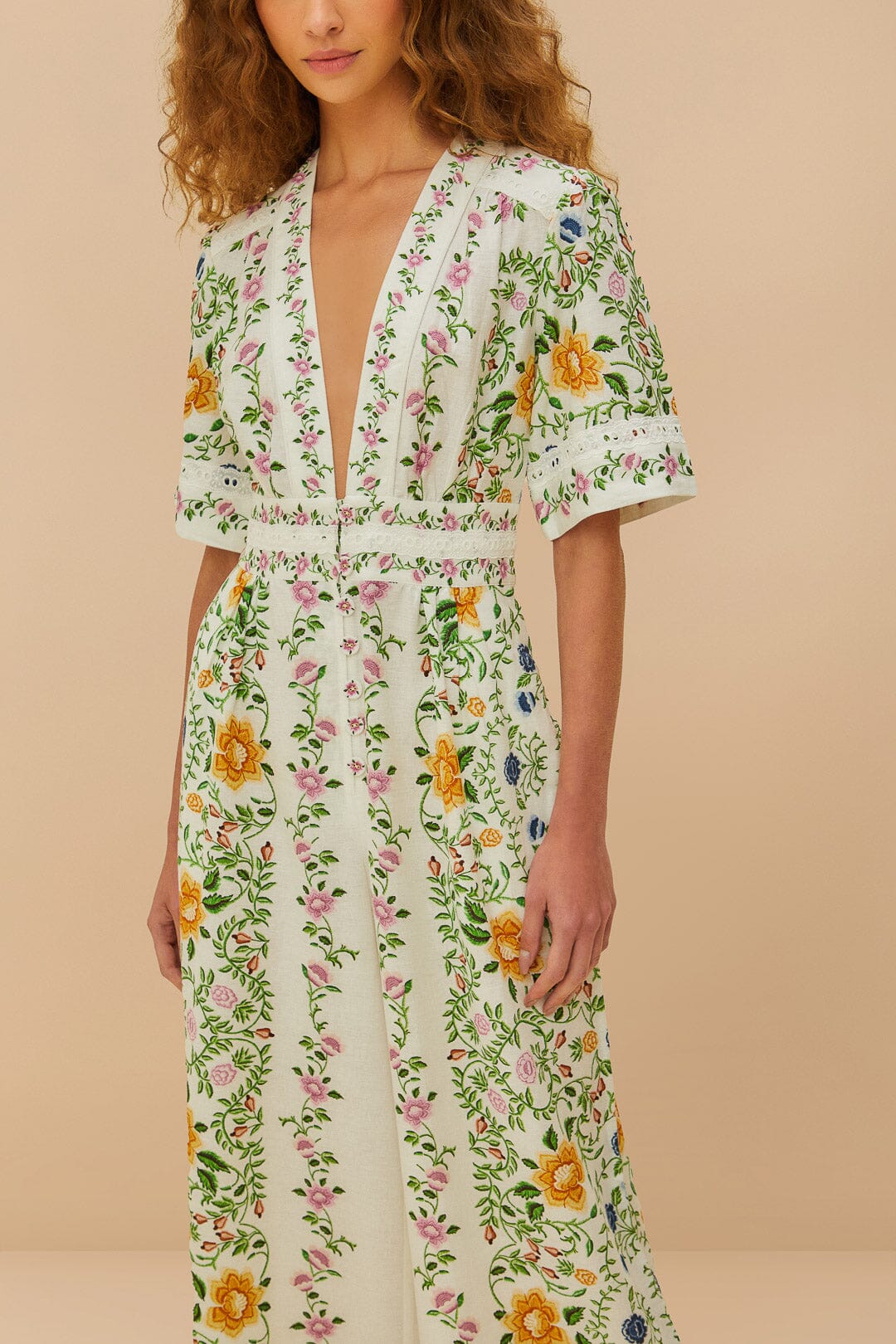 Off-White Folk Floral LENZING™ ECOVERO™ Euroflax™ Jumpsuit