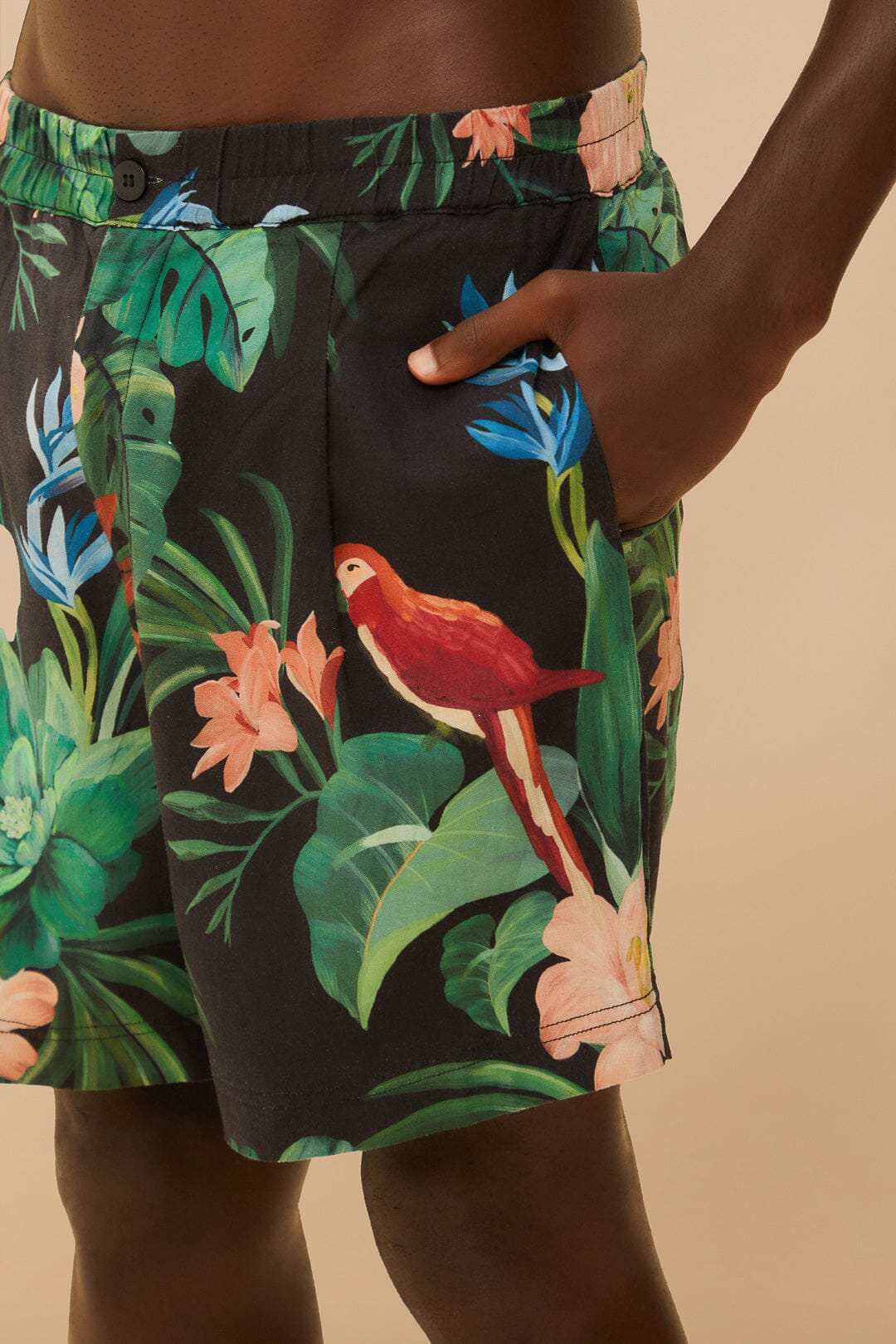 Black Midnight Macaw Fiesta LENZING™ ECOVERO™ Euroflax™ Shorts
