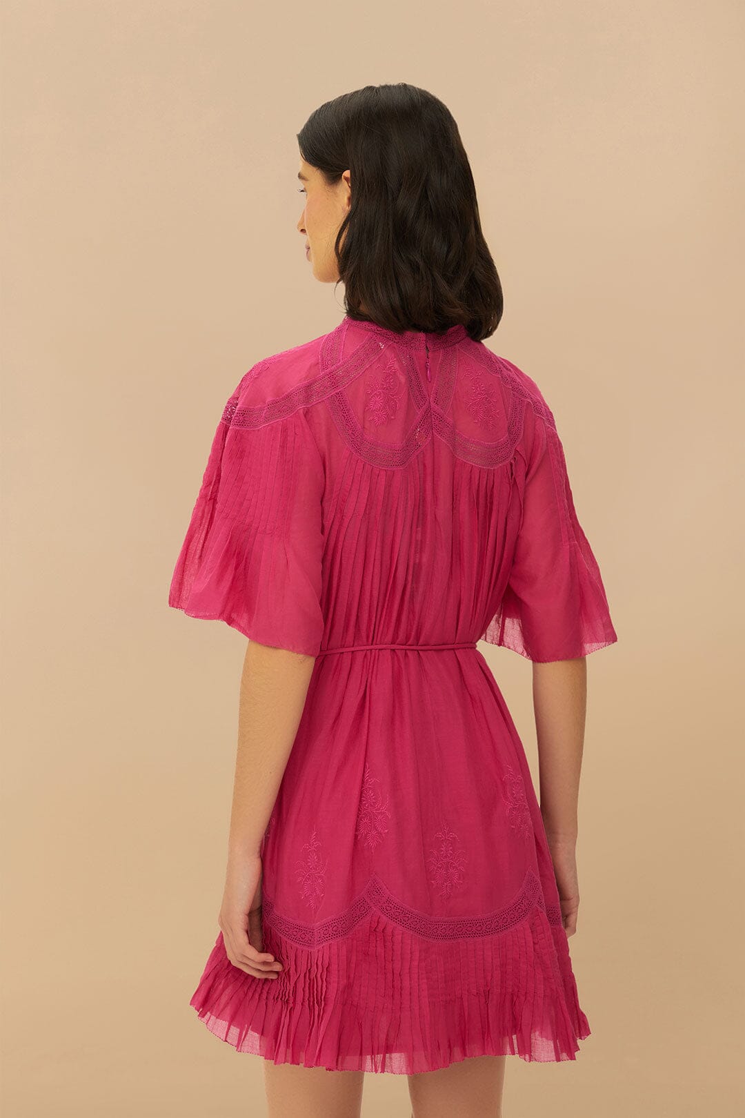 Pink Short Sleeve Ruched Mini Dress