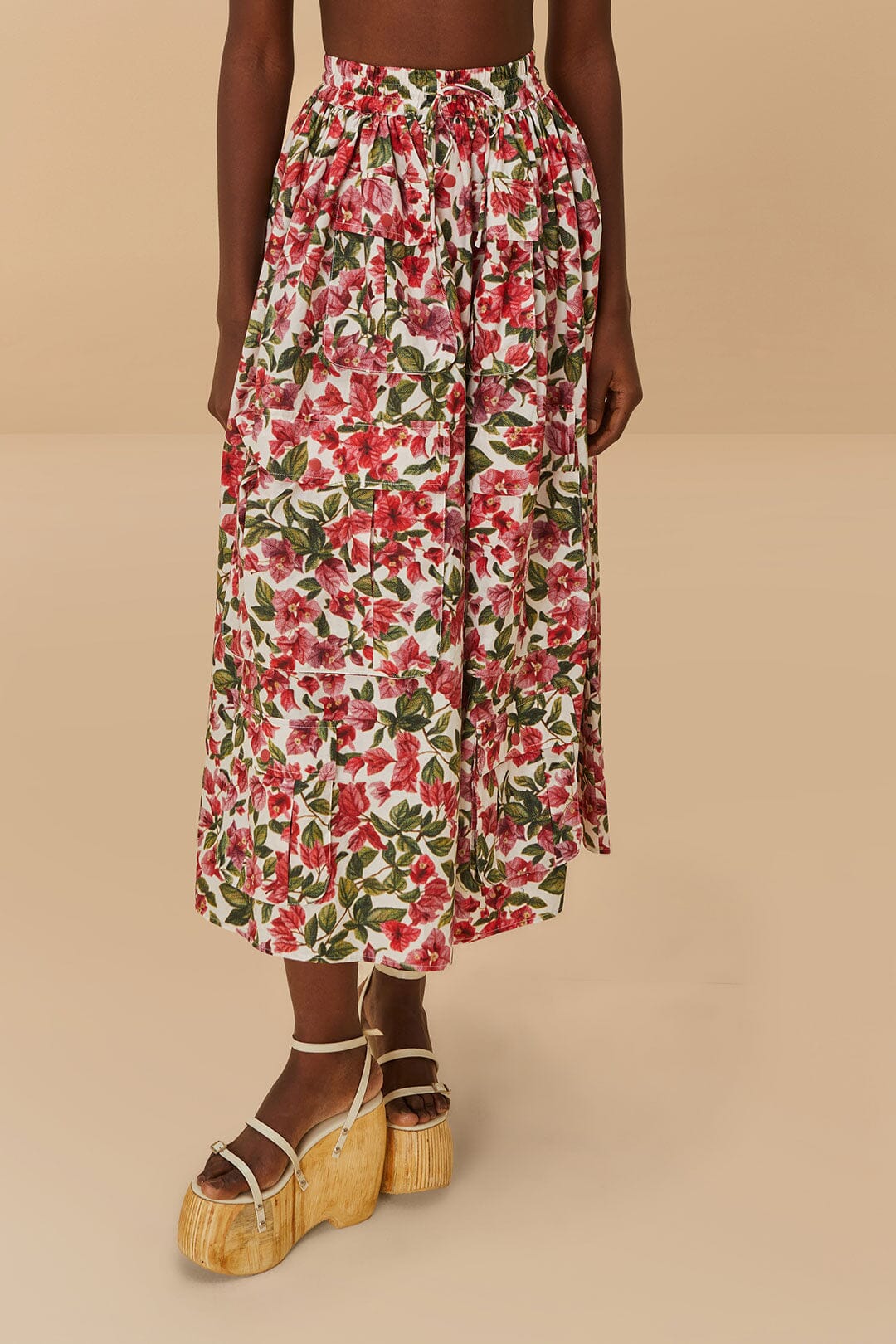 Pink Halftone Bougainvillea Organic Cotton Maxi Skirt