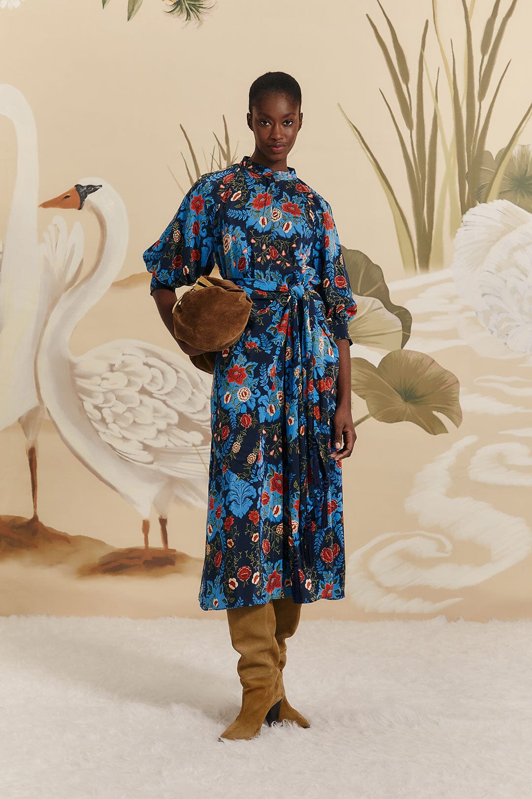 ARABESQUE FLORAL BLUE MIDI DRESS