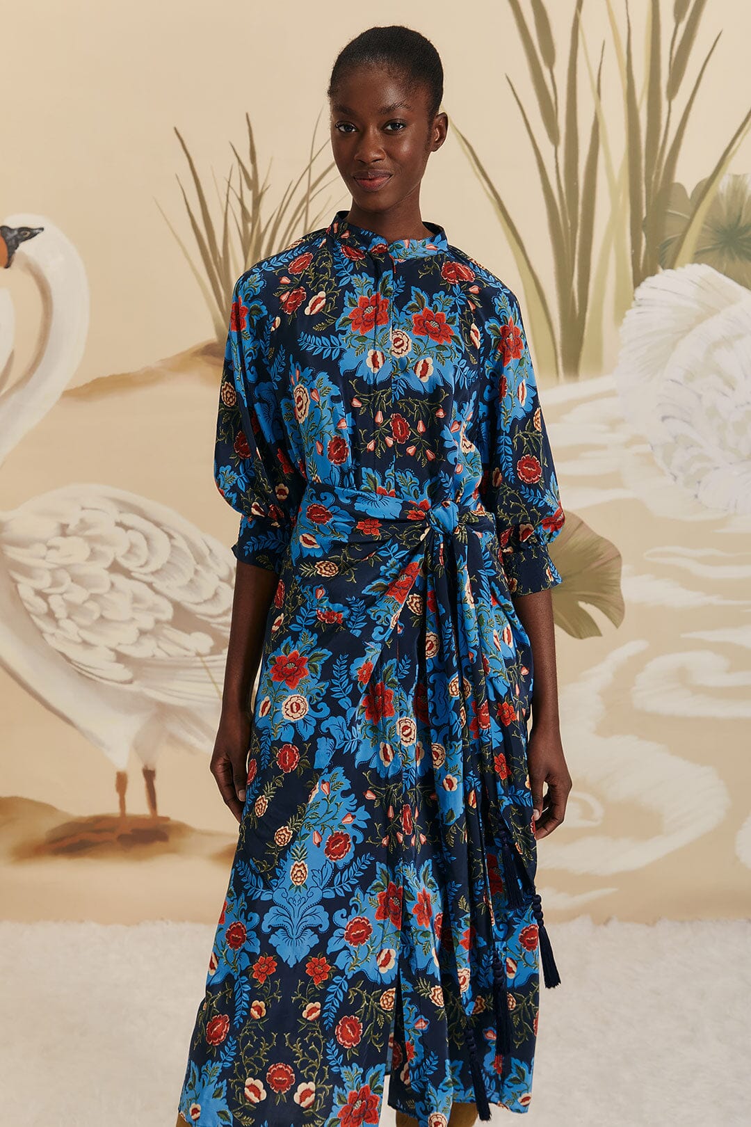 ARABESQUE FLORAL BLUE MIDI DRESS