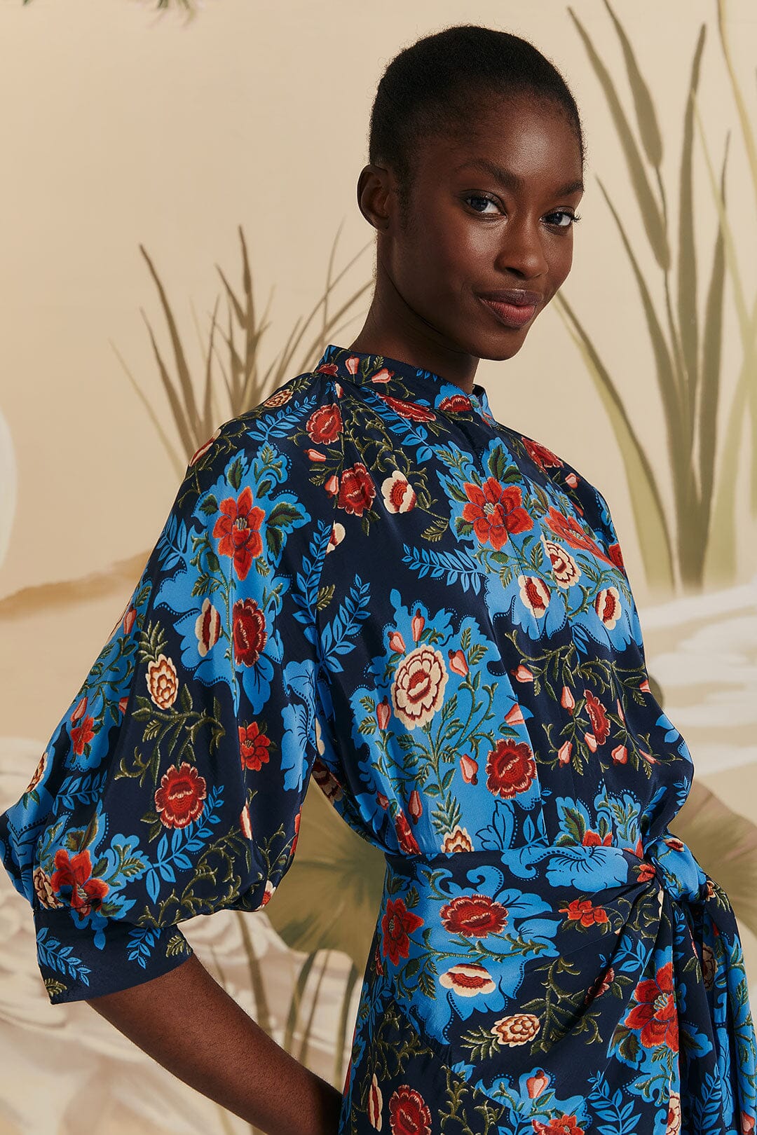 ARABESQUE FLORAL BLUE MIDI DRESS