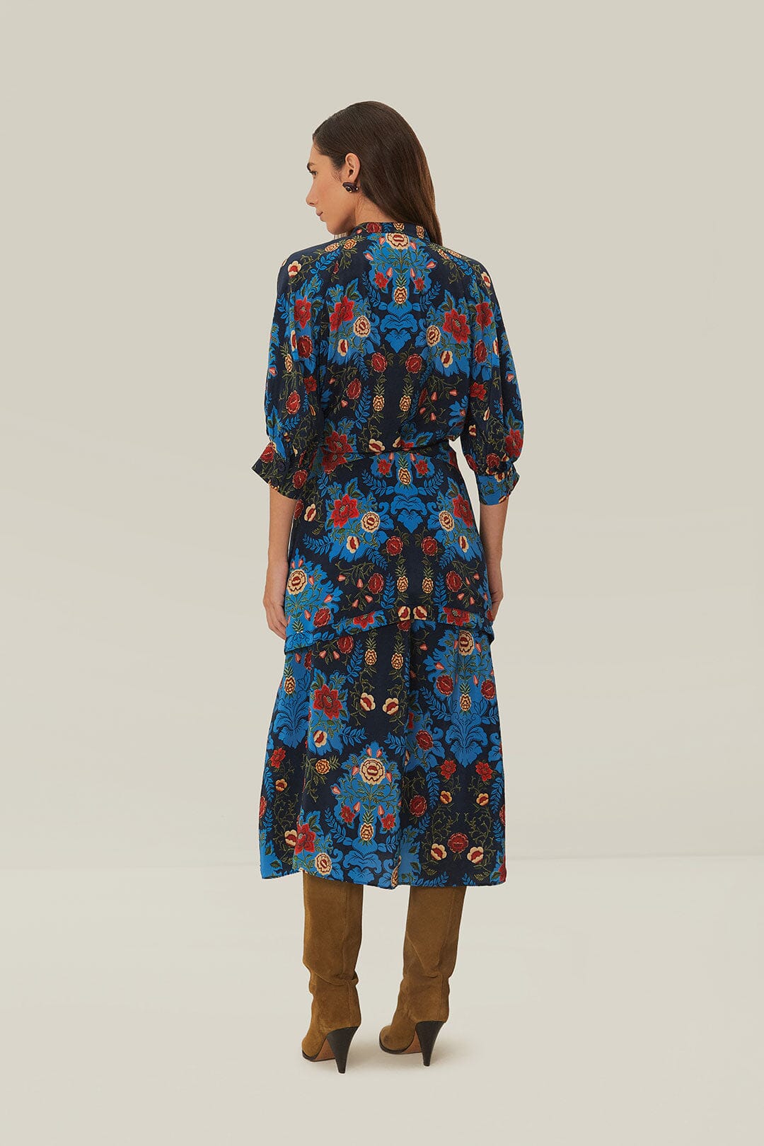 ARABESQUE FLORAL BLUE MIDI DRESS