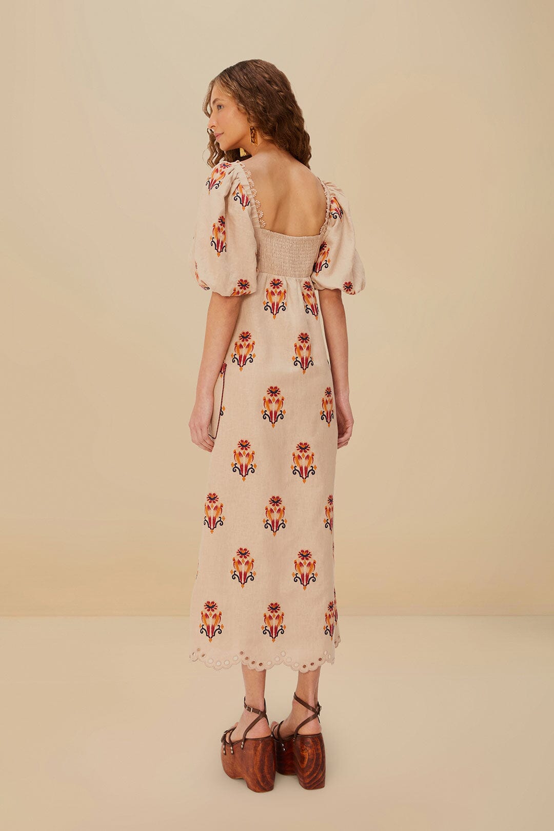 Rose Embroidered Macaw Euroflax Premium Linen Maxi Dress