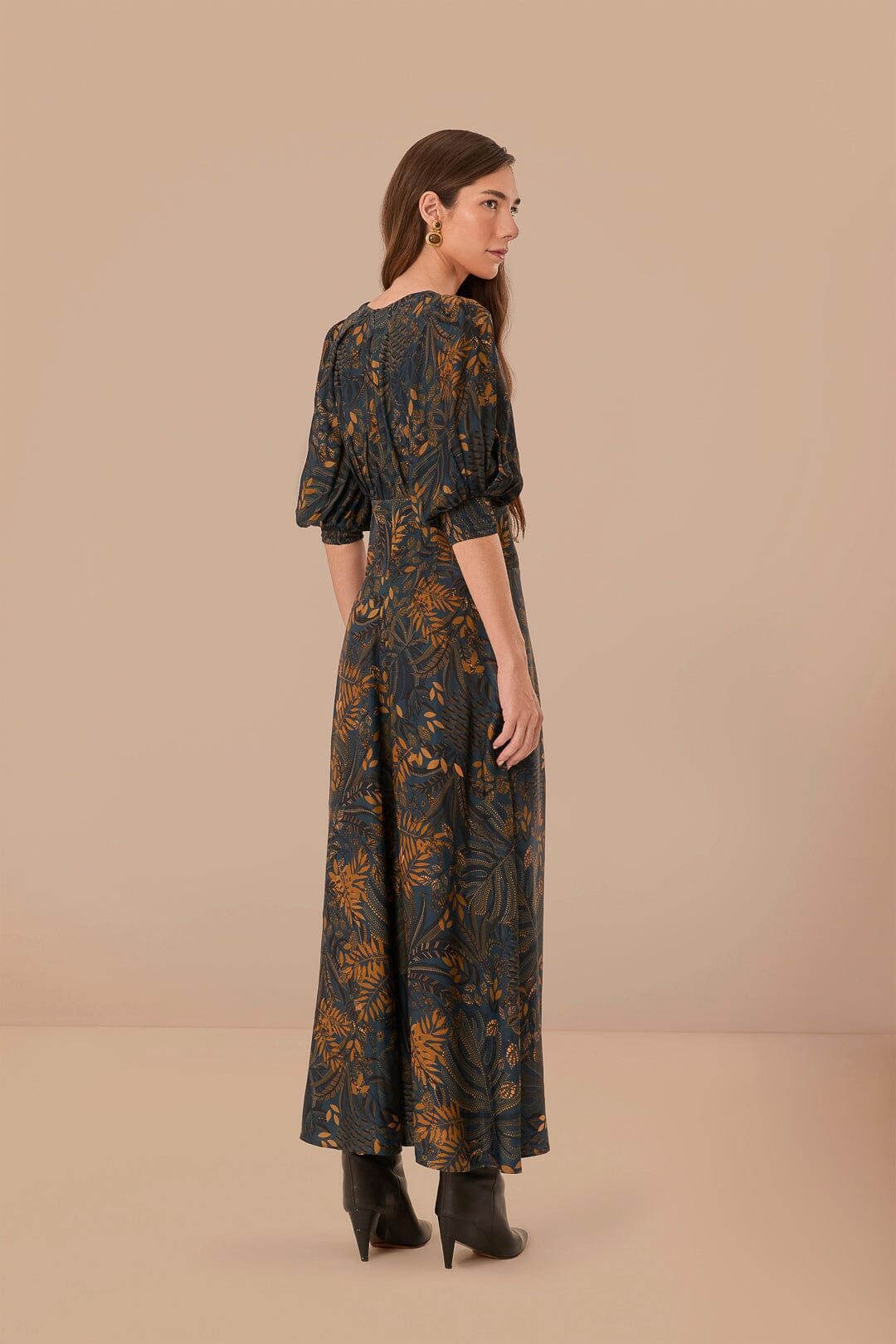 Teal Dotted Forest Maxi Dress