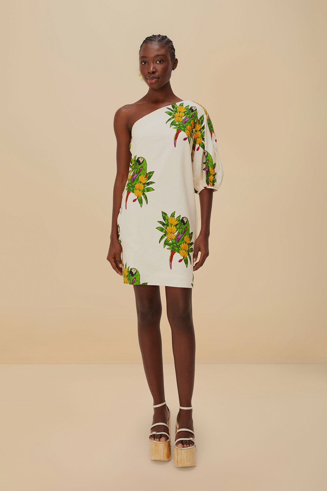 Off-White Maracana Bird LENZING ECOVERO Euroflax Mini Dress