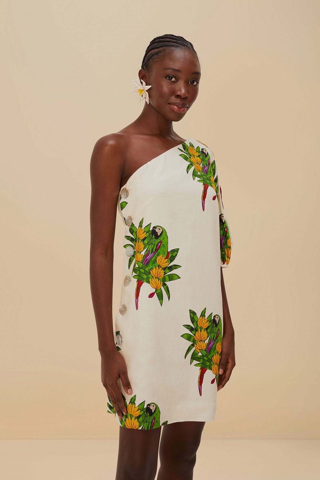 Off-White Maracana Bird LENZING ECOVERO Euroflax Mini Dress