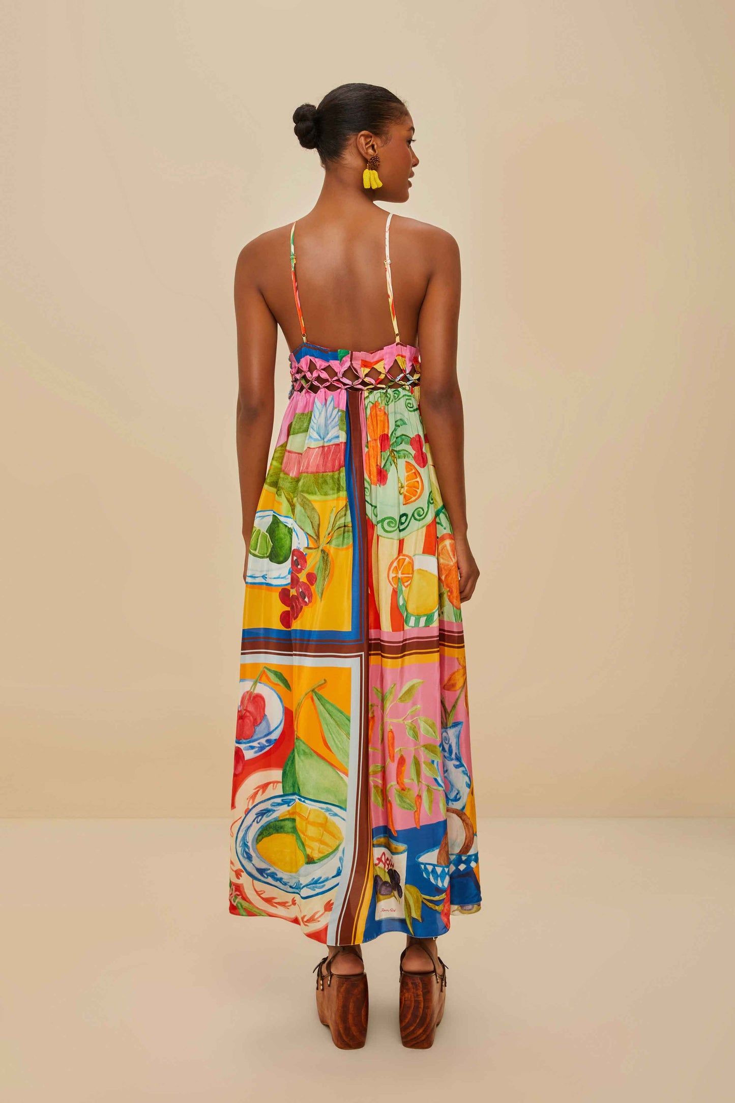 Multicolor Summer Picnic Macrame Yoke Maxi Dress