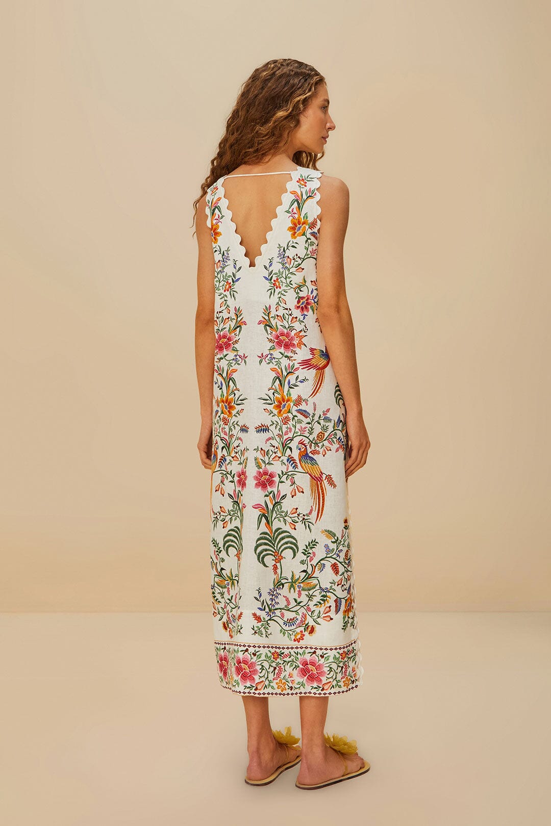 Off-White Delicate Forest Euroflax™ Premium Linen Maxi Dress