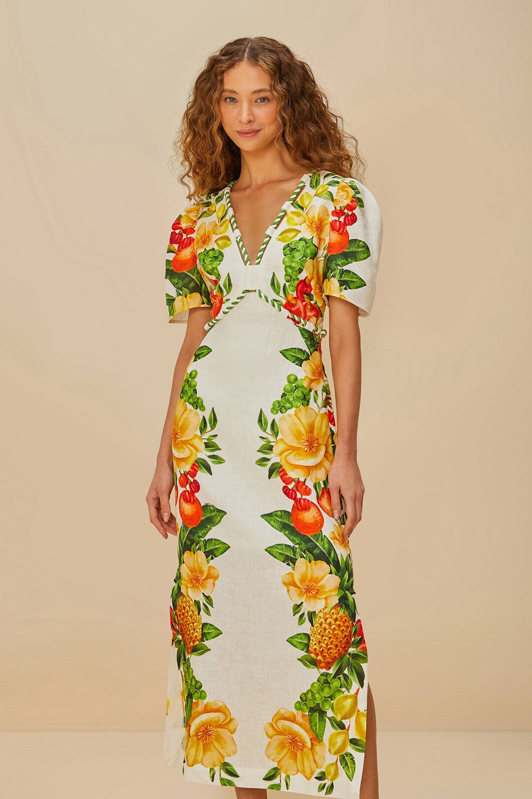Off-White Picnic Flowers Euroflax™ Premium Linen Maxi Dress
