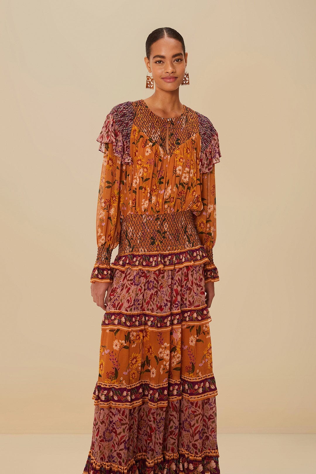 camel long sleeve dress Camel Wool Dress  Vintage Long Sleeve Midi with Belt