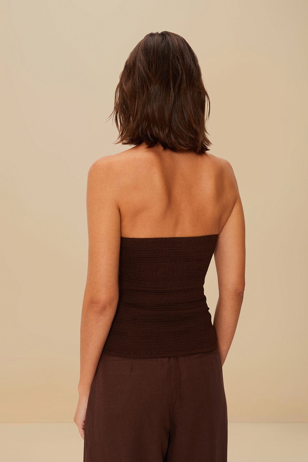 Dark Brown Smocked Organic Cotton Top