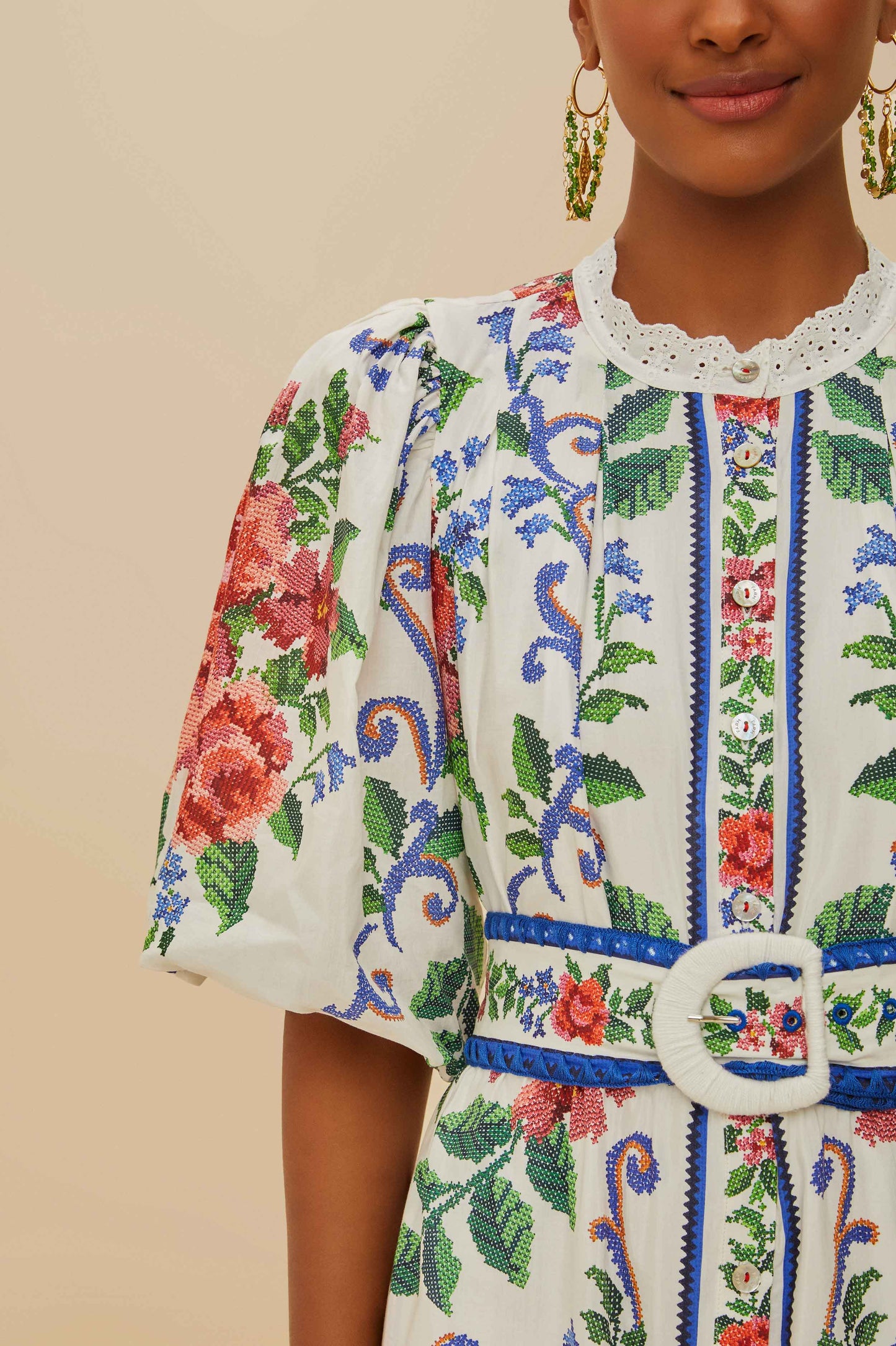 FLOWER TAPESTRY OFF-WHITE MINI DRESS