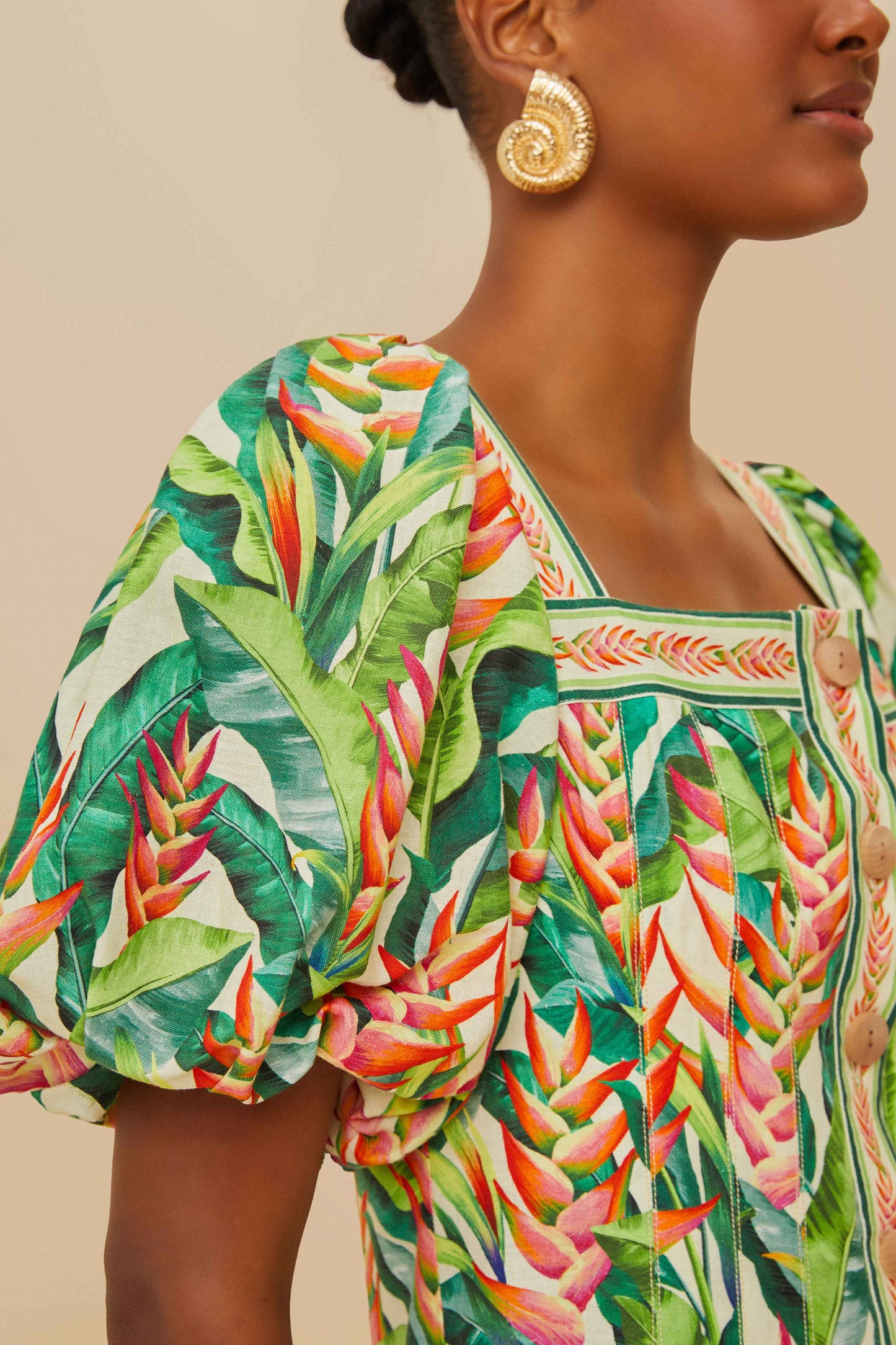 Off-White Heli Leaves LENZING™ ECOVERO™ Euroflax™ Mini Dress