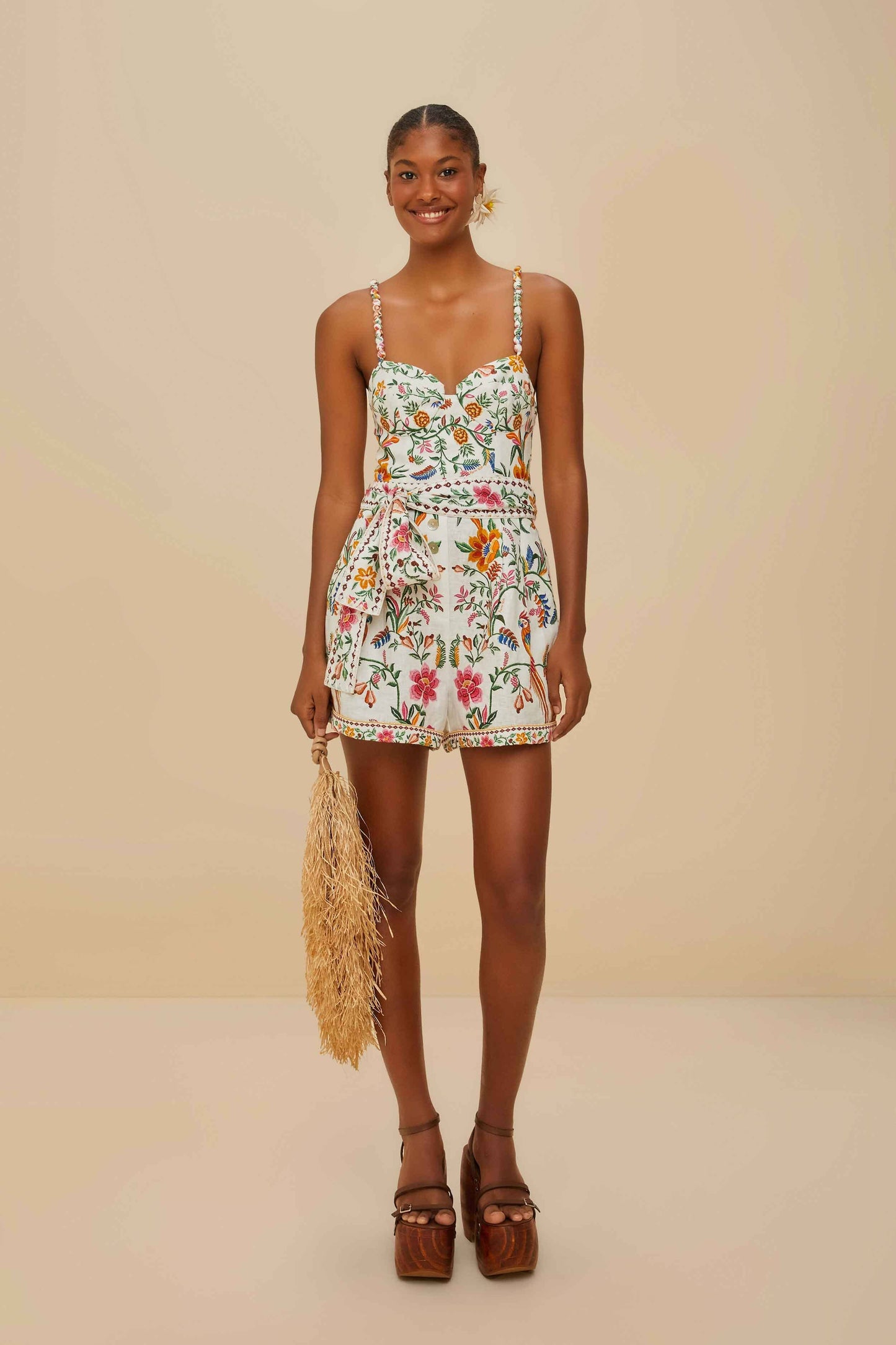Off-White Delicate Forest Euroflax™ Premium Linen Romper
