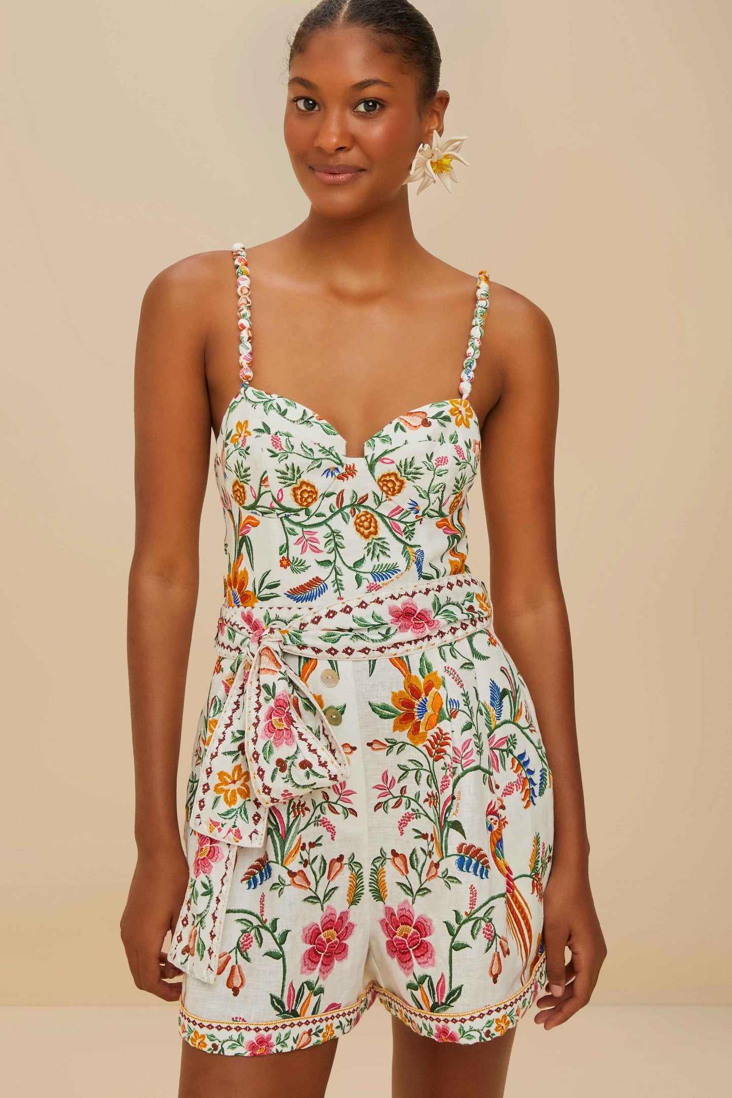 Off-White Delicate Forest Euroflax™ Premium Linen Romper