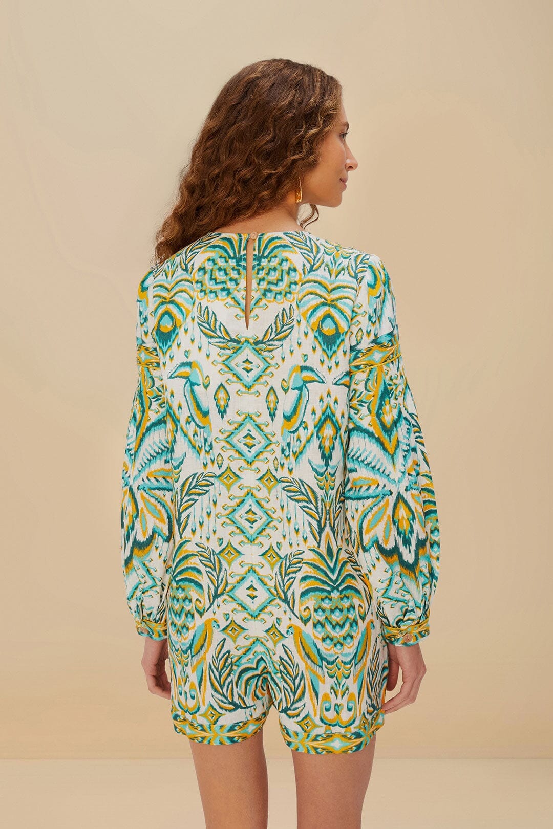 Off-White Tropical Tapestry Euroflax™ Premium Linen Romper