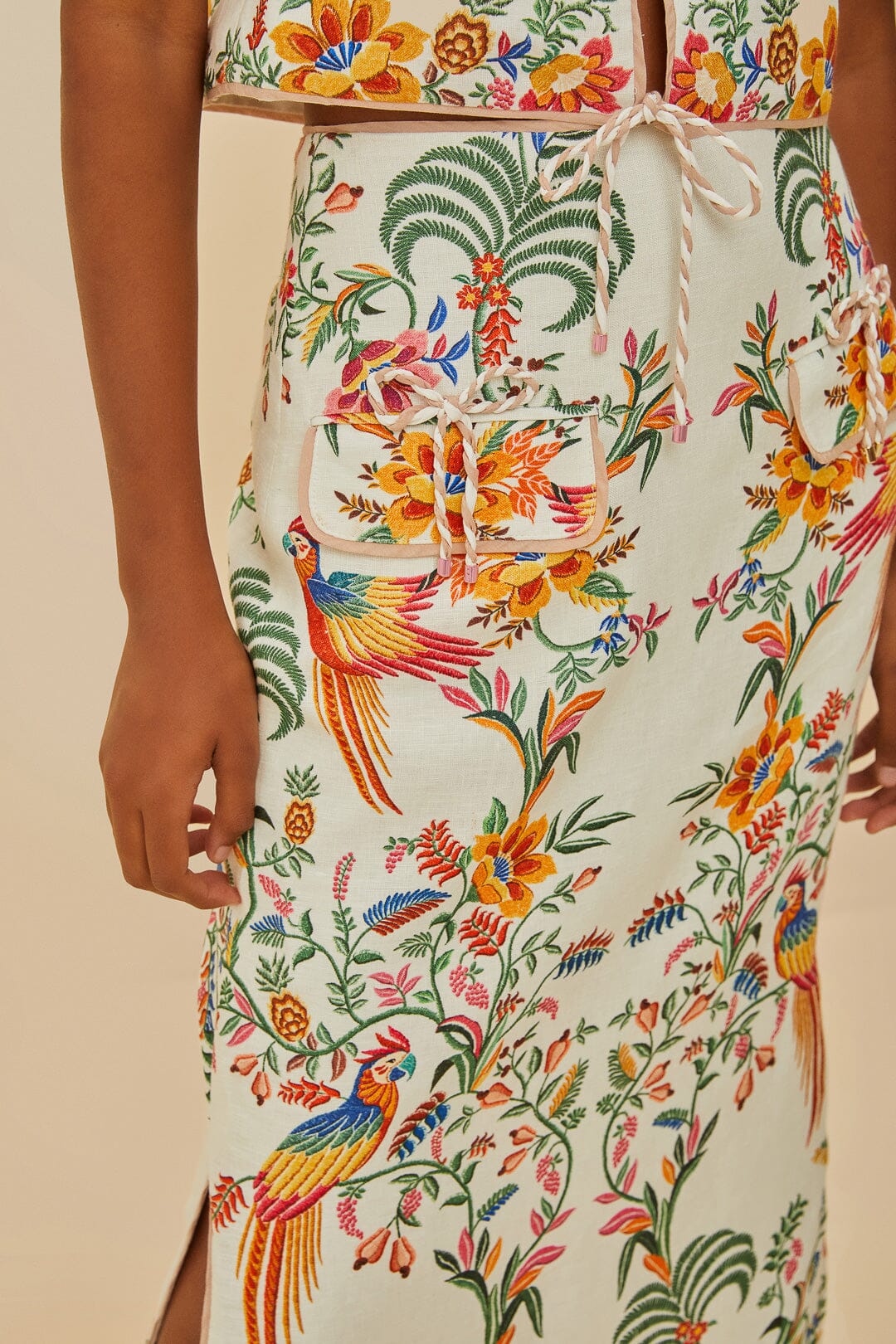 Off-White Delicate Forest Euroflax™ Premium Linen Midi Skirt