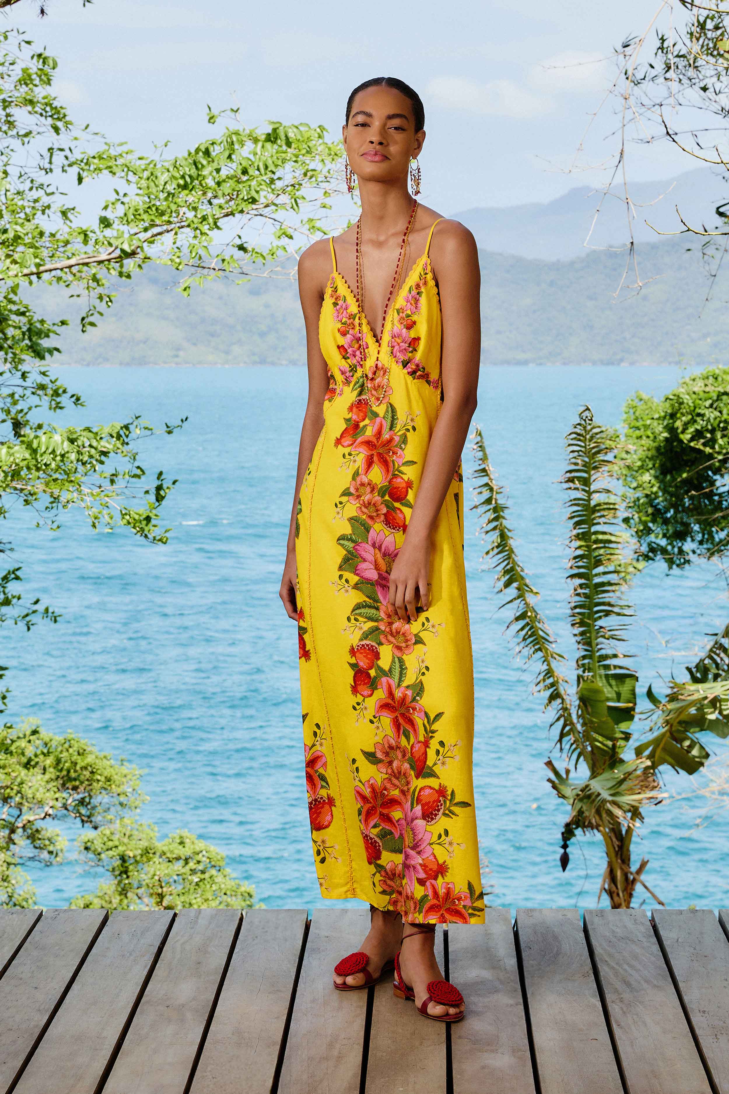 Yellow Summer Fruit Scarf Maxi Dress FARM Rio Yellow Summer Fruit Scarf Maxi Dress FARM Rio