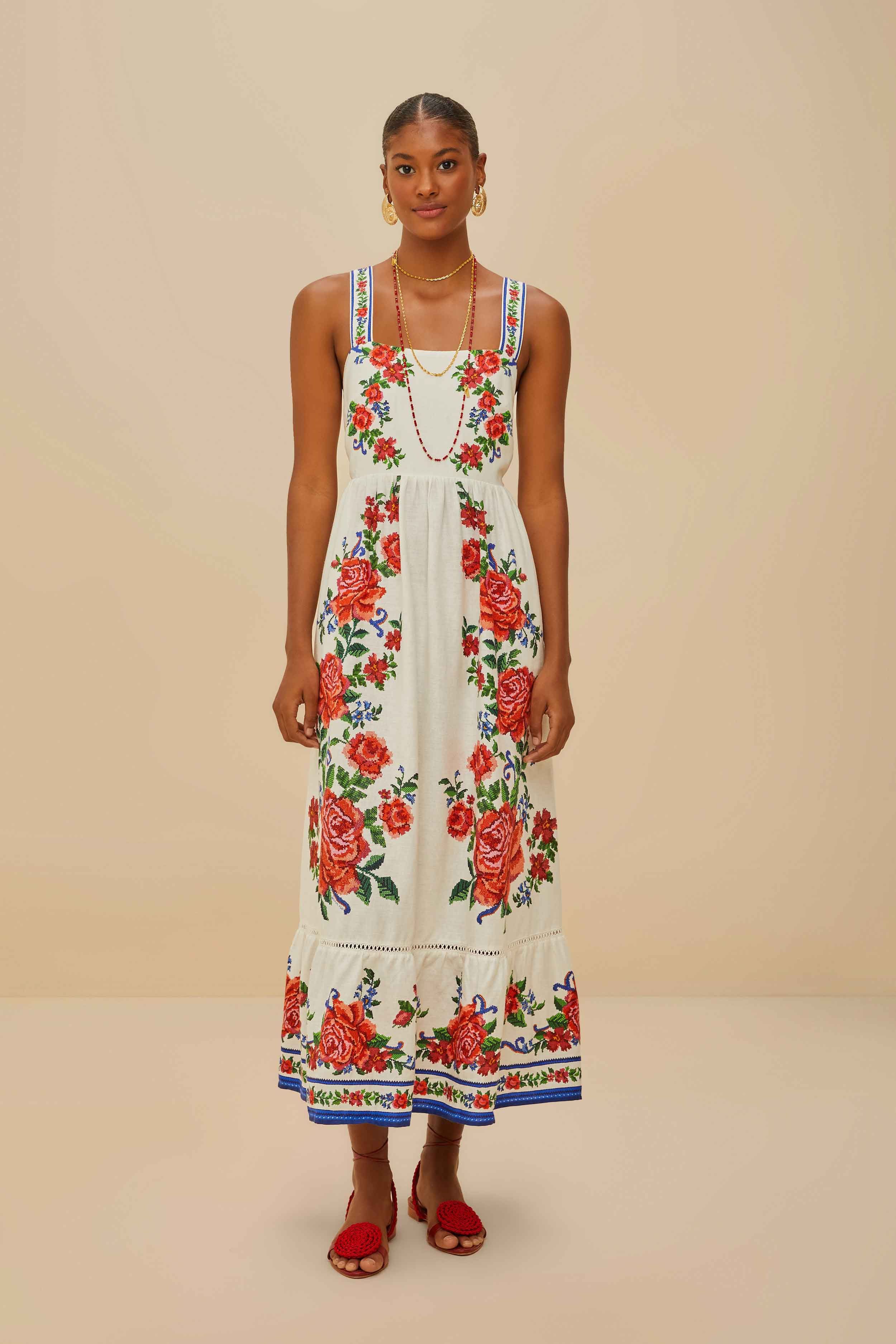 Off-White Flower Tapestry Maxi Dress FARM Rio Off-White Flower Tapestry Maxi Dress FARM Rio