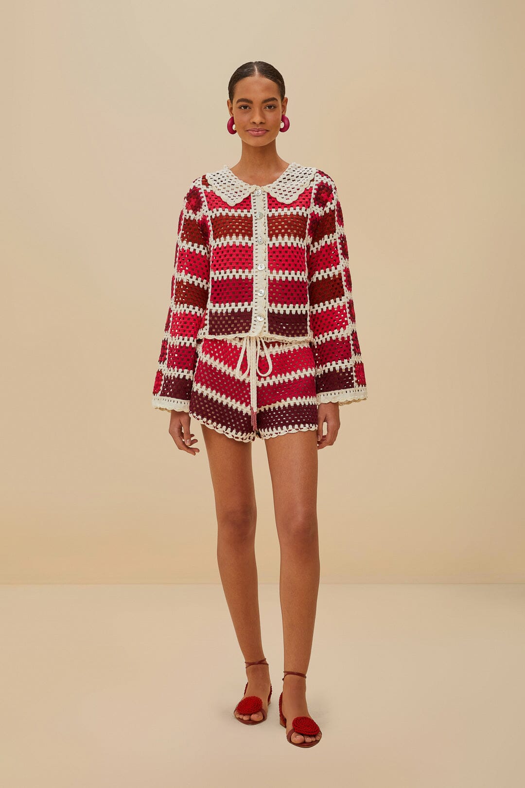 Red Colorful Crochet Tiles Shirt
