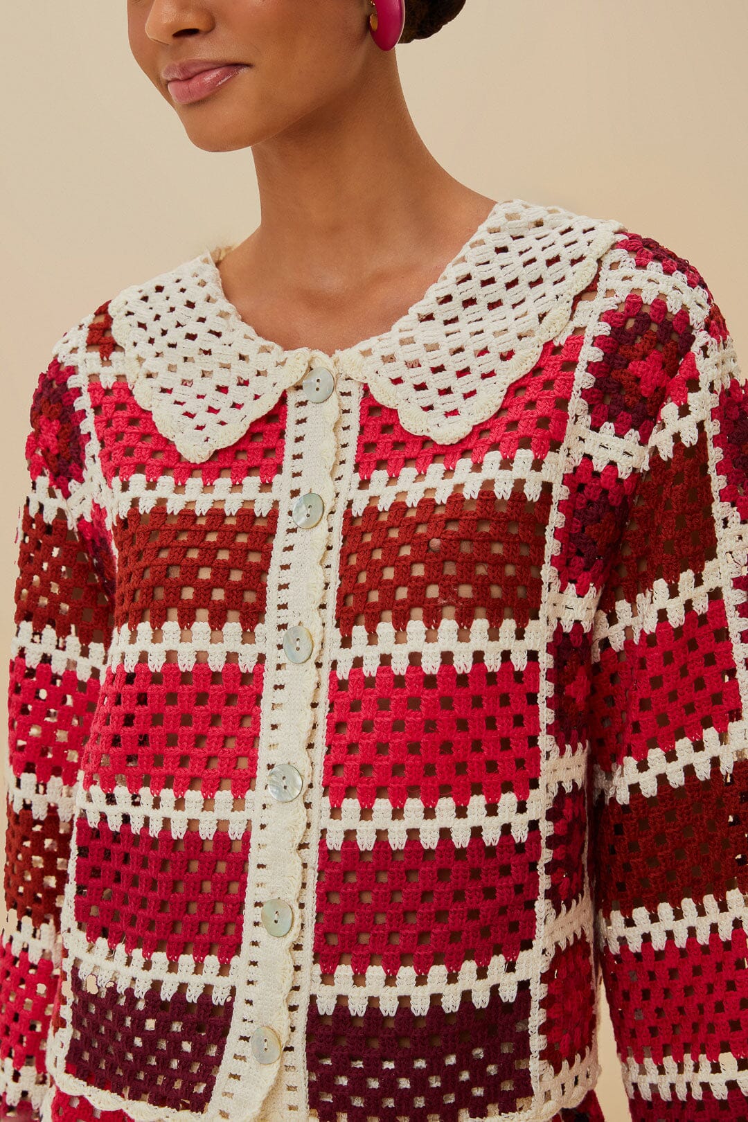 Red Colorful Crochet Tiles Shirt