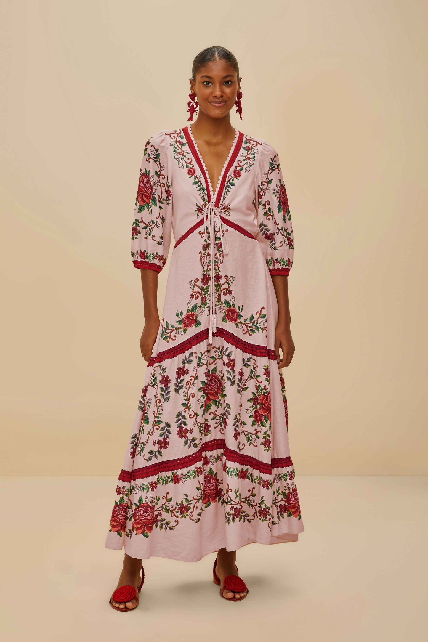 Pink Flower Tapestry LENZING™ ECOVERO™ Euroflax™ Maxi Dress