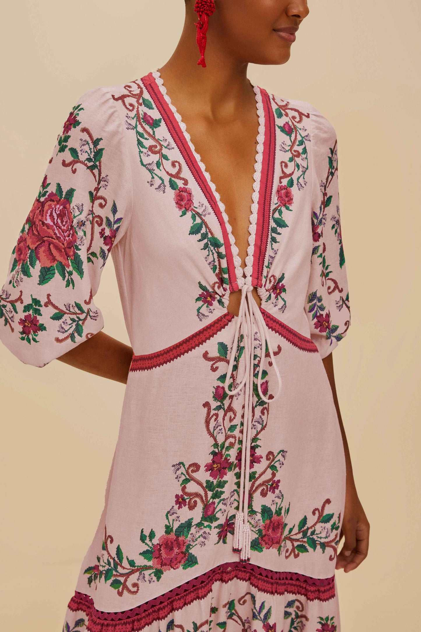 Pink Flower Tapestry LENZING™ ECOVERO™ Euroflax™ Maxi Dress