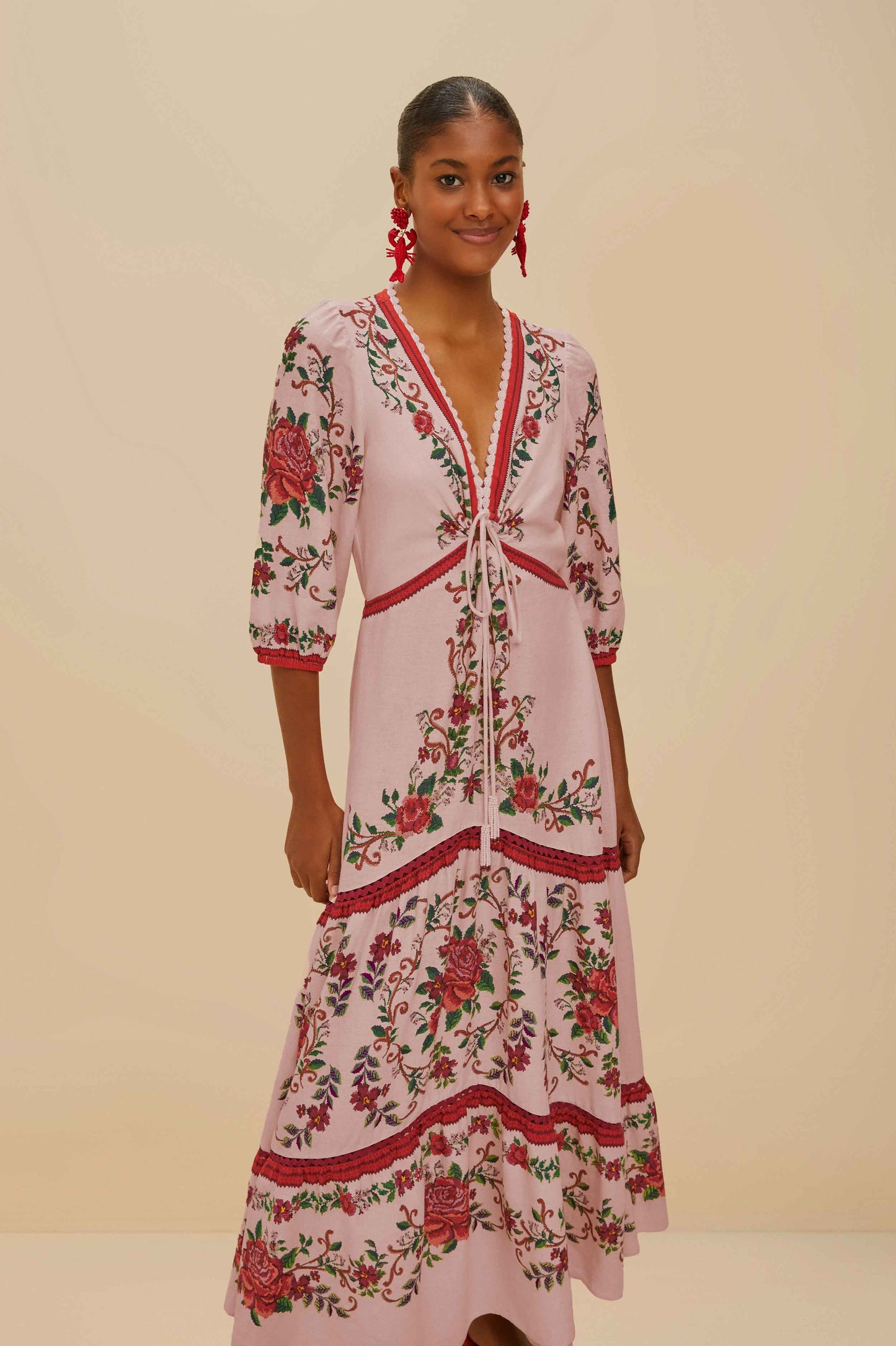 Pink Flower Tapestry LENZING™ ECOVERO™ Euroflax™ Maxi Dress