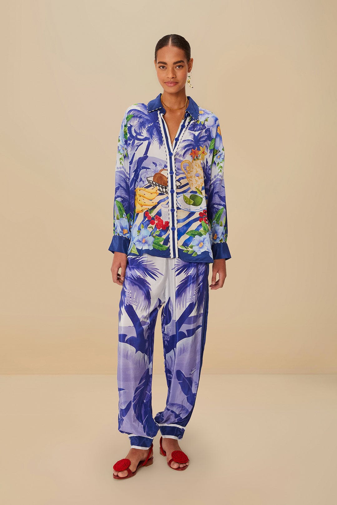 Blue Fresh Table Scarf Pajama Pants